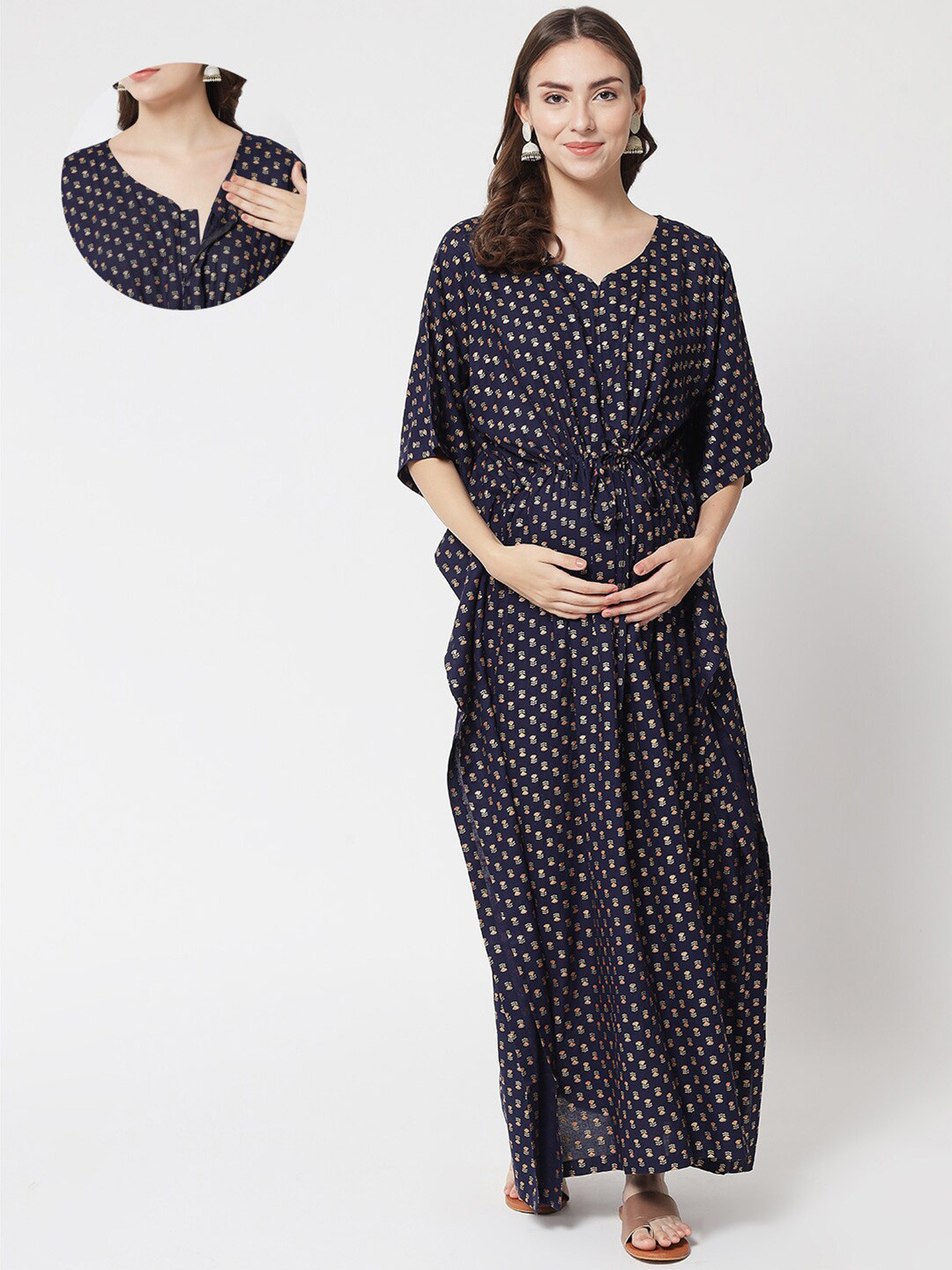 Buy Aujjessa Navy Blue Floral Maternity Kaftan Maxi Dress Dresses for Women 17797226 Myntra