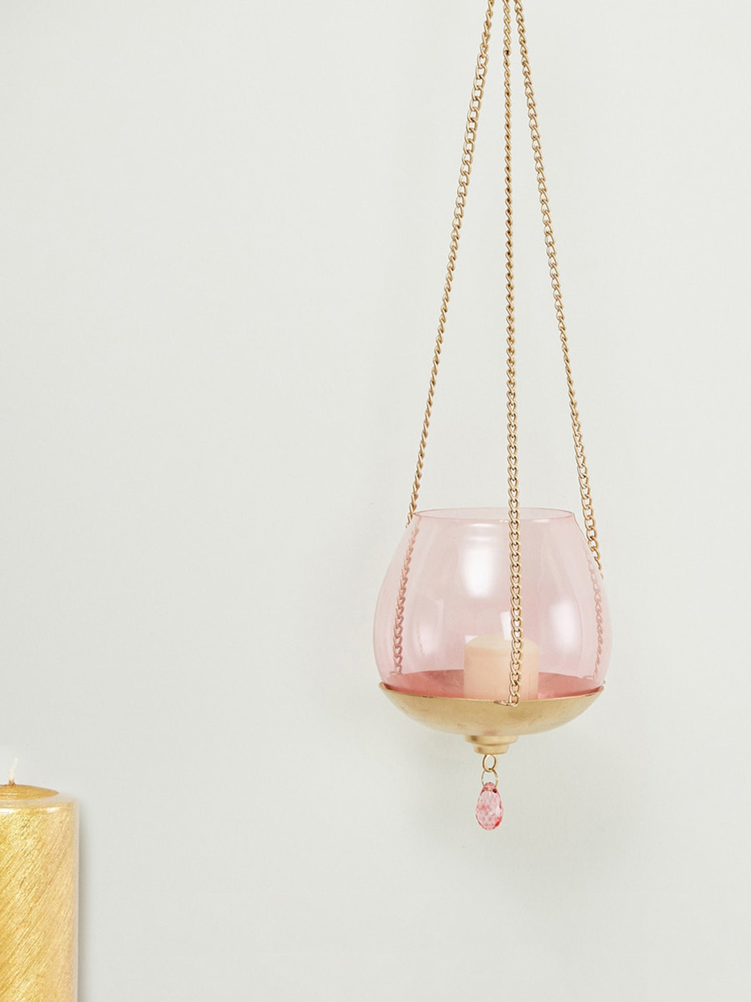 Buy Home Centre Pink & Gold Toned Glass Hanging Tea Light Holder