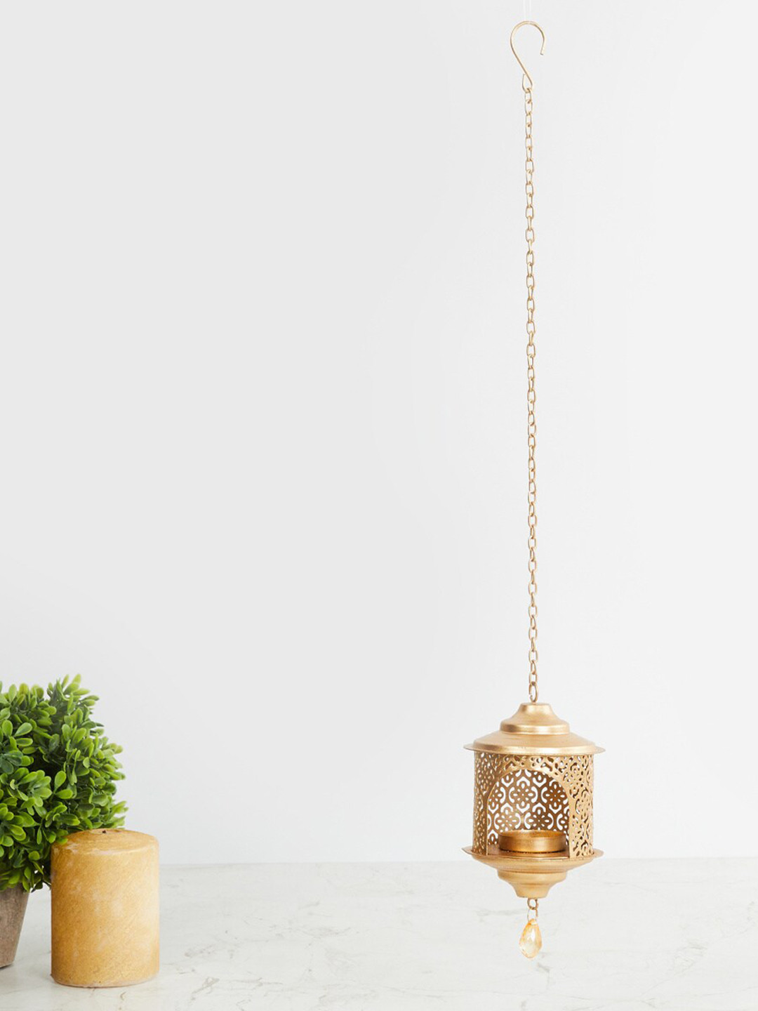Buy Home Centre Gold Toned Hanging Glass Lantern Candle Holders for