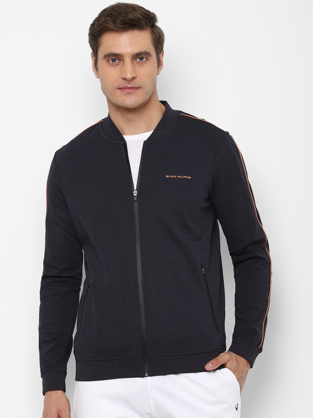 Buy Louis Philippe Men Navy Blue Solid Cotton Sweatshirt Sweatshirts