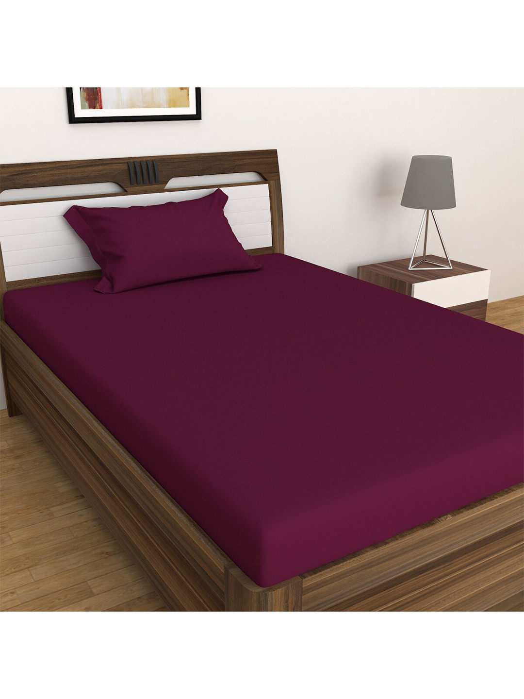 Buy Home Centre Colour Connect Purple Solid Cotton Single Bedsheet Set