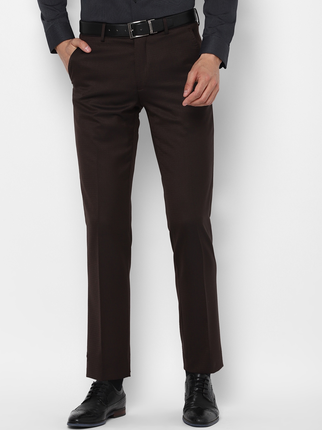 Buy Louis Philippe Men Brown Self Design Formal Trousers - Trousers for ...