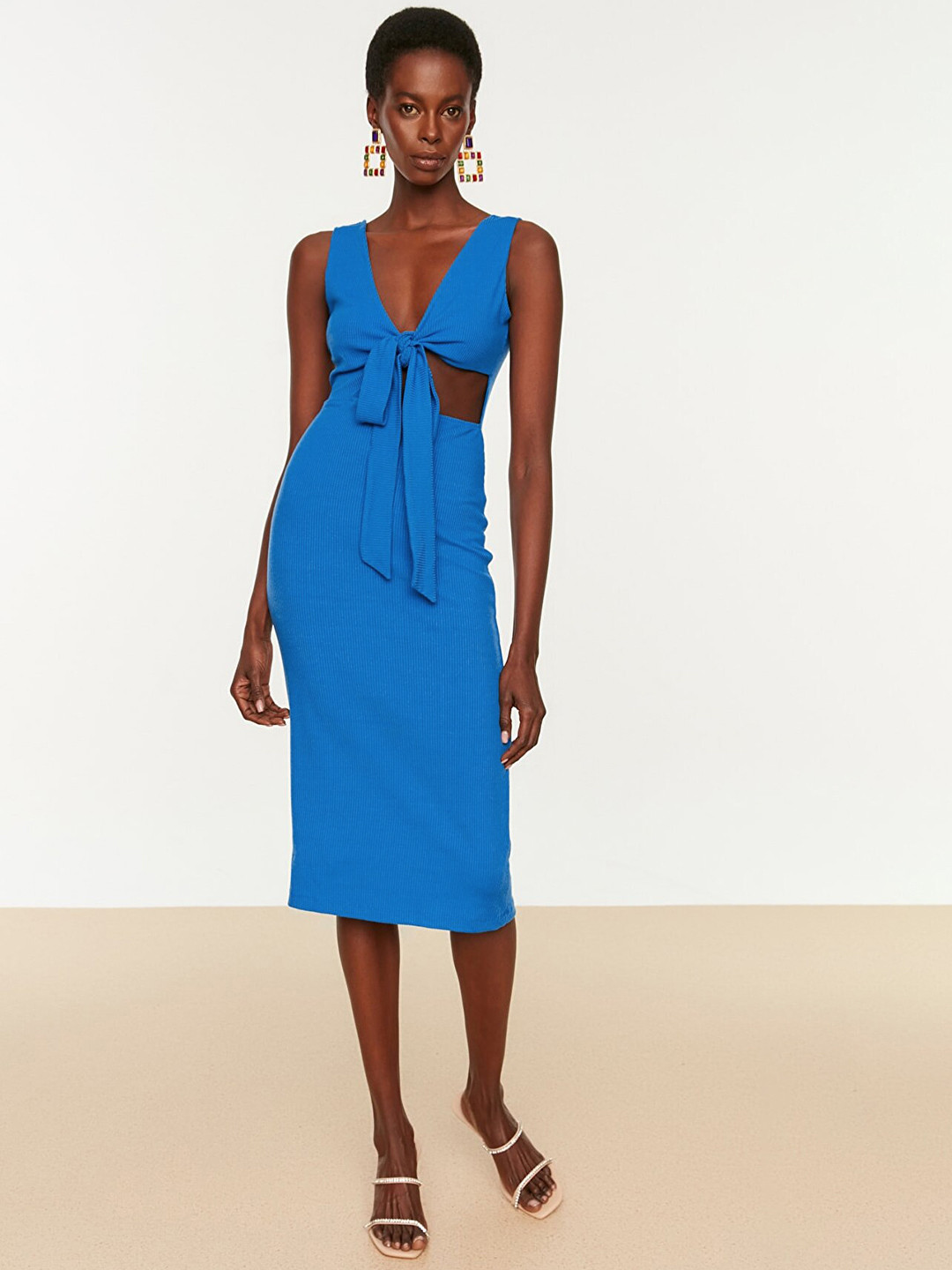 Buy Trendyol Women Blue Solid Ribbed Cut Out Detail Bodycon Dress Dresses for Women 17800838