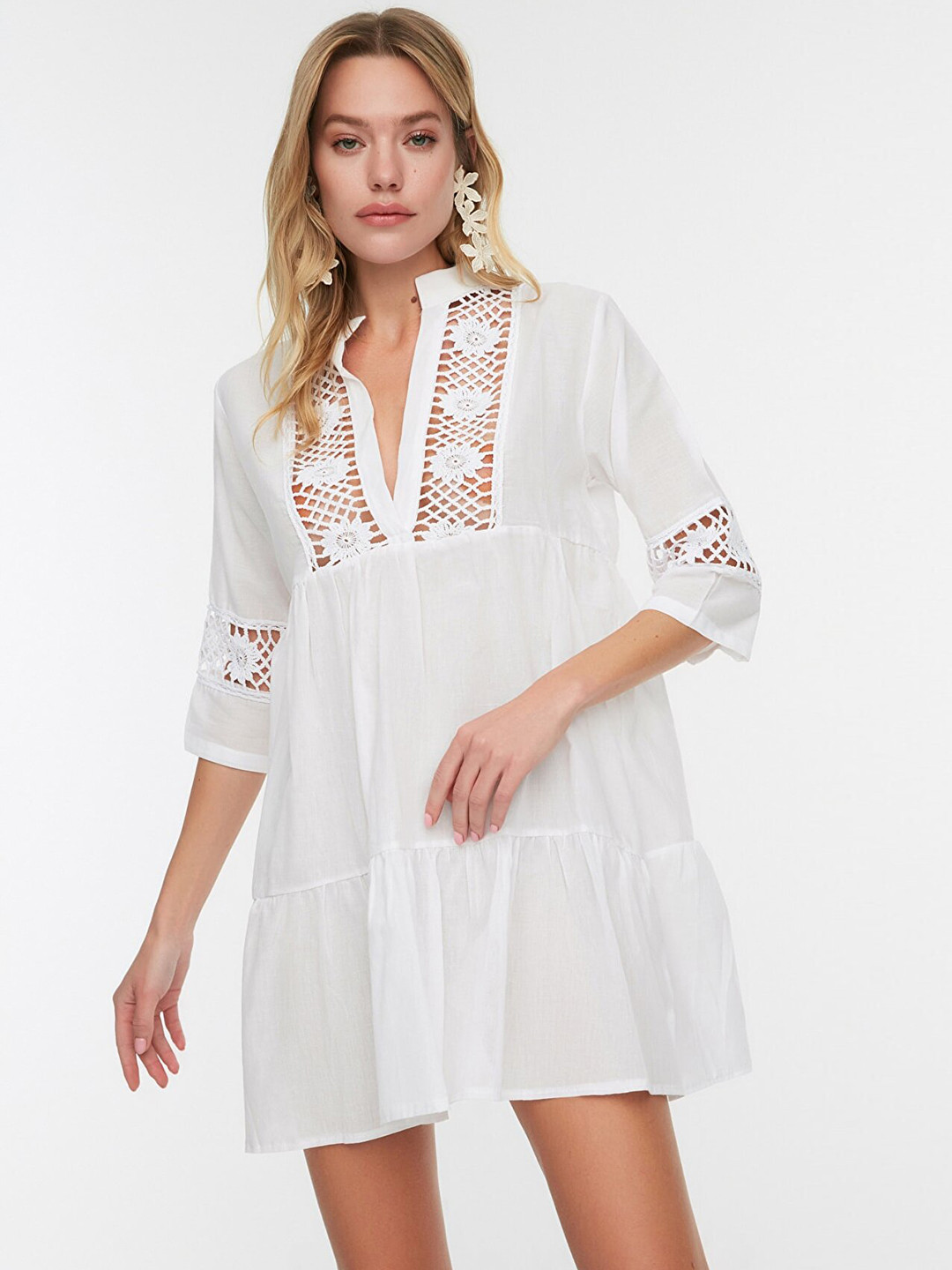 Buy Trendyol White Pure Cotton Schiffli Embroidered A Line Dress