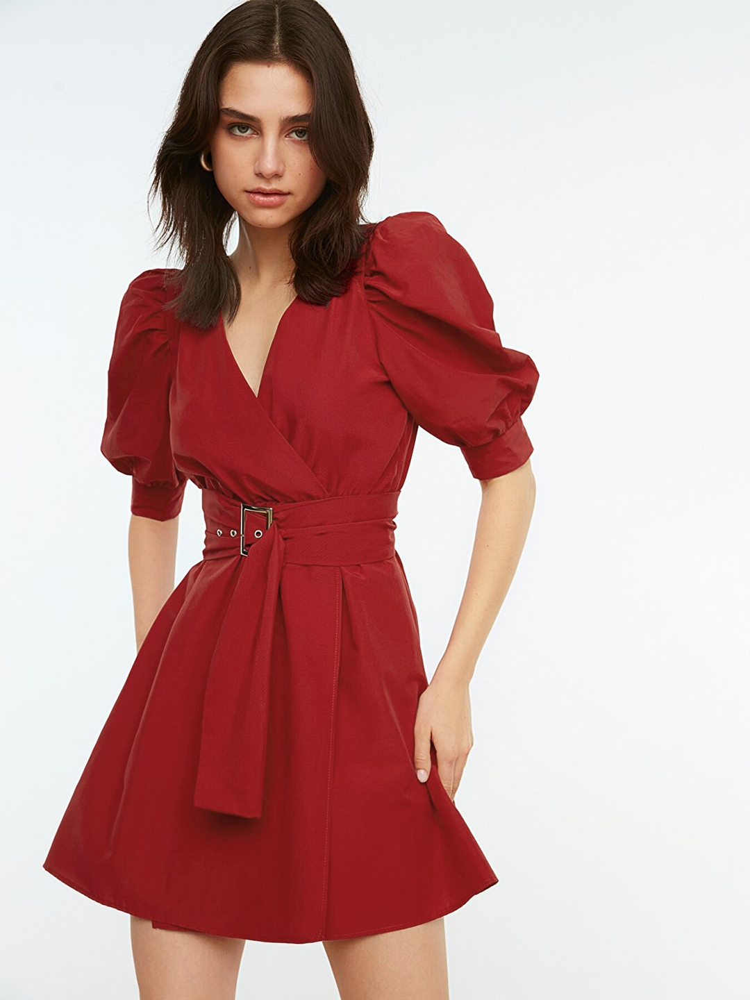 Buy Trendyol Women Red Solid Belted Wrap Dress Dresses for Women
