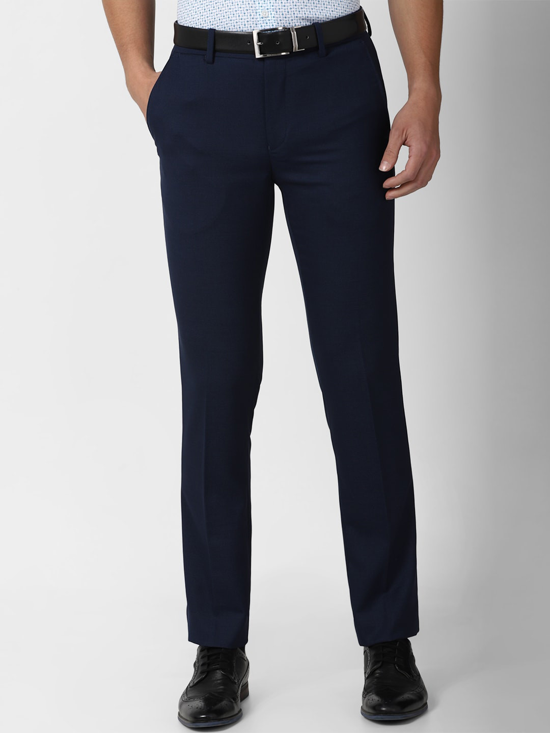Buy Peter England Elite Men Navy Blue Slim Fit Trousers - Trousers for ...