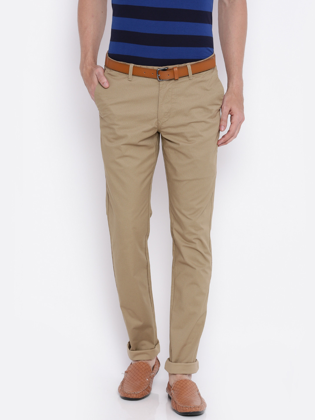 Buy Indian Terrain Men Khaki Printed Low Rise Kruger Slim Fit Chinos - Trousers for Men 1780118 