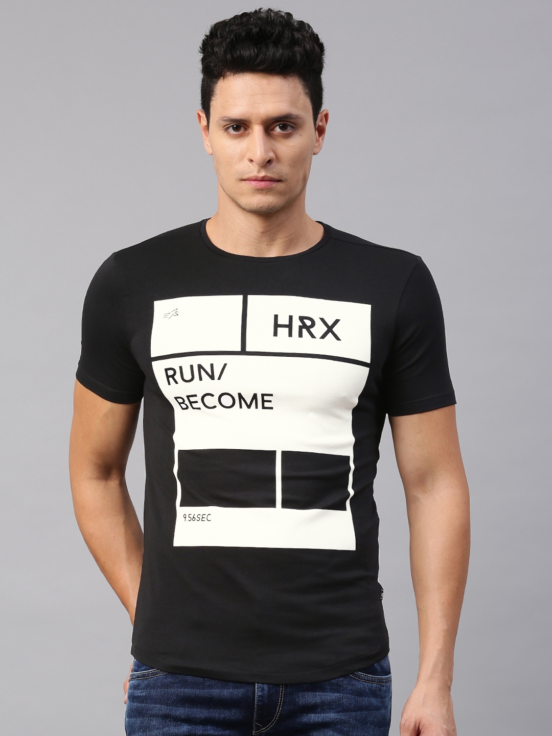 Buy HRX By Hrithik Roshan Men Black Printed Round Neck Pure Cotton T ...