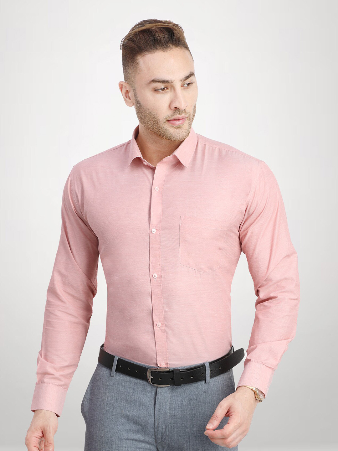 Buy RG DESIGNERS Men Peach Coloured Slim Fit Solid Formal Shirt ...