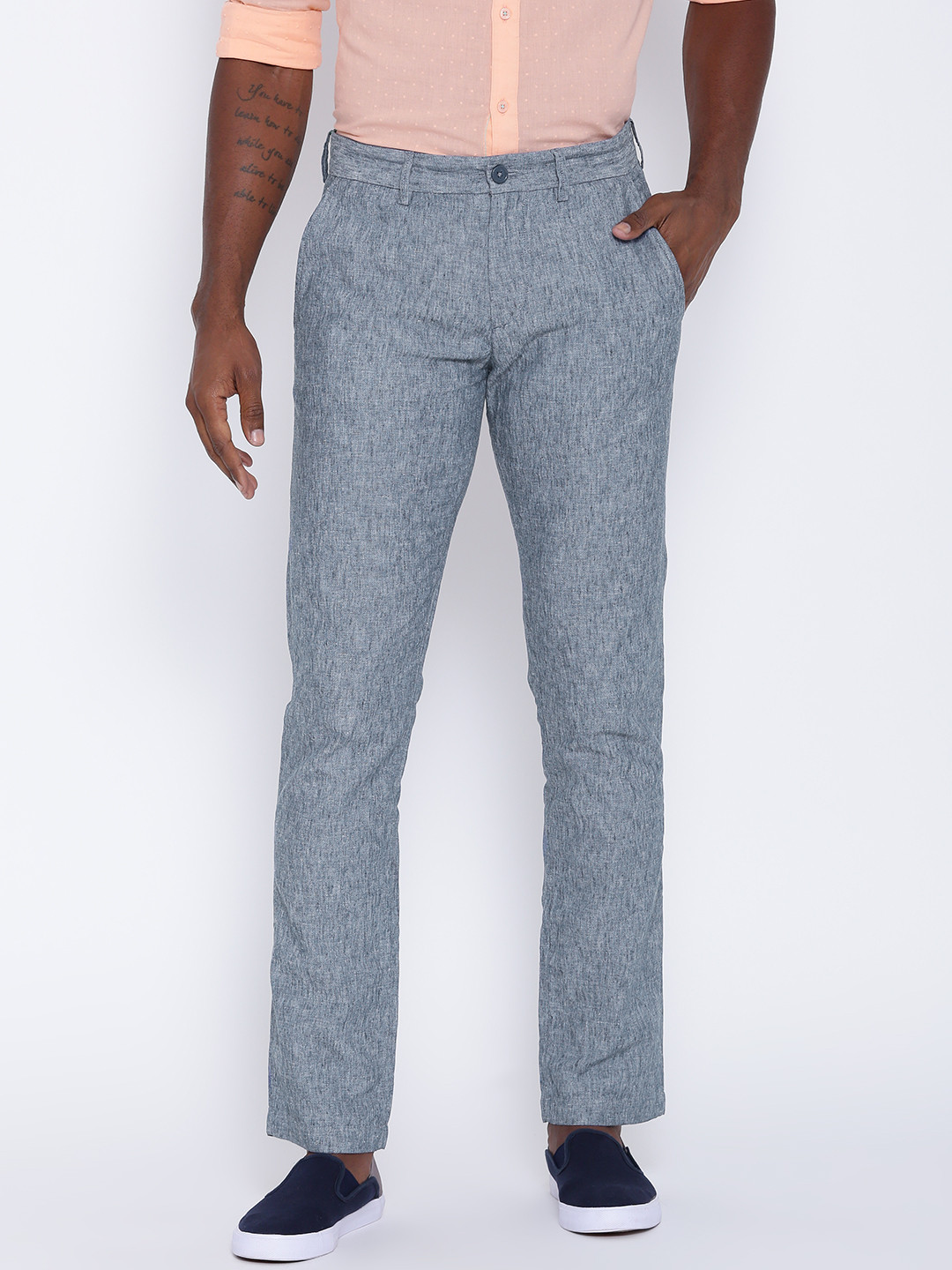 Buy United Colors Of Benetton Men Navy Slim Casual Trousers - Trousers for Men 1780575 | Myntra