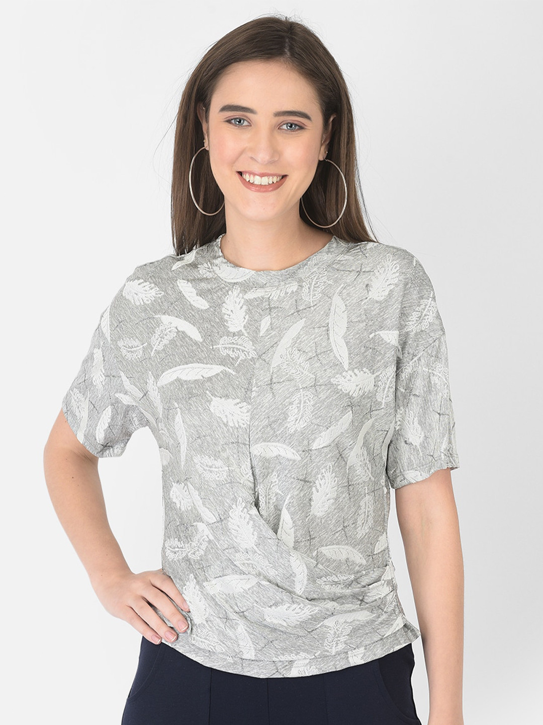 Buy Latin Quarters Women Grey & White Floral Printed Top Tops for