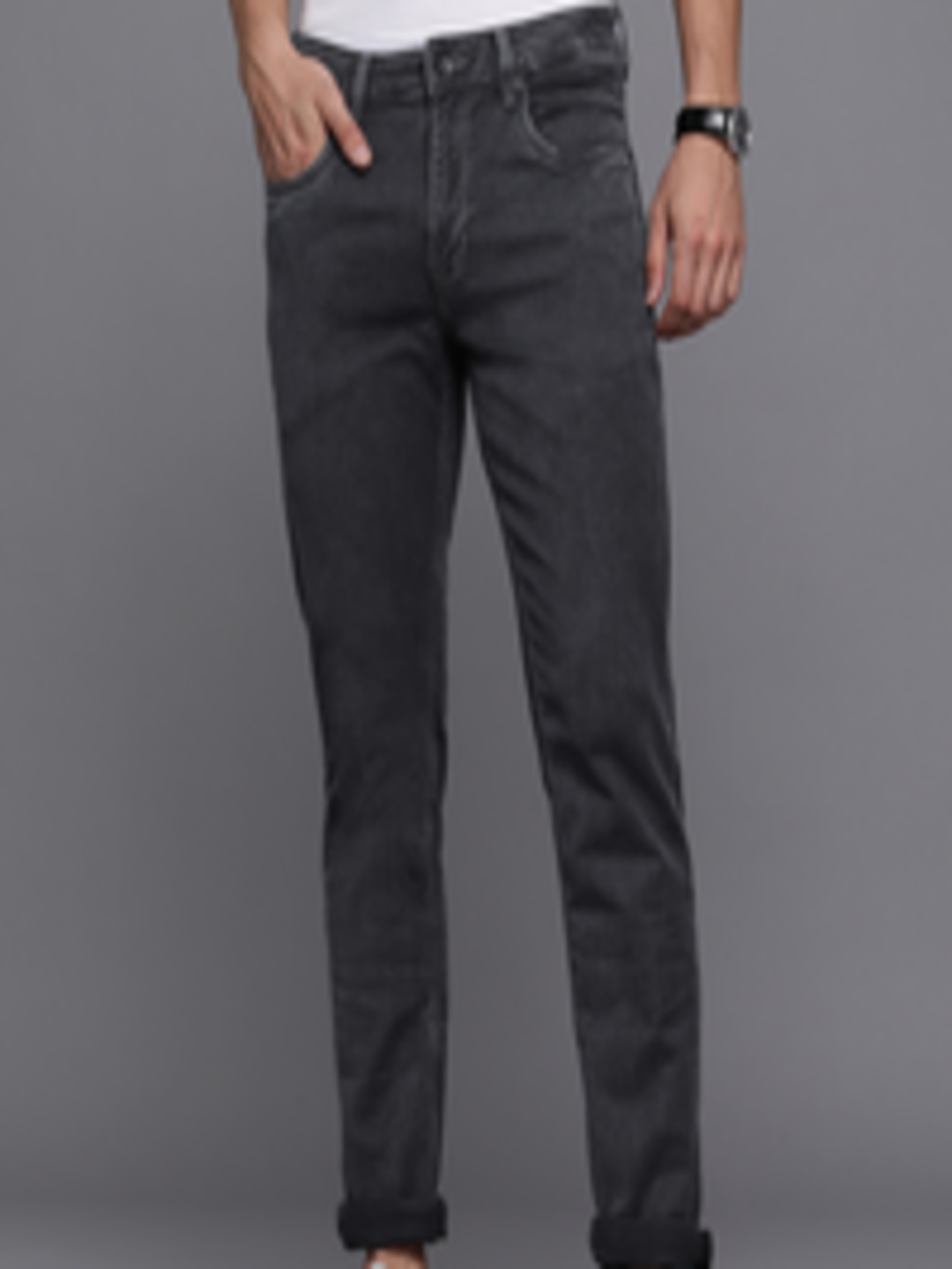 Buy Louis Philippe Jeans Men Grey Matt Slim Fit Low Rise Light Fade ...