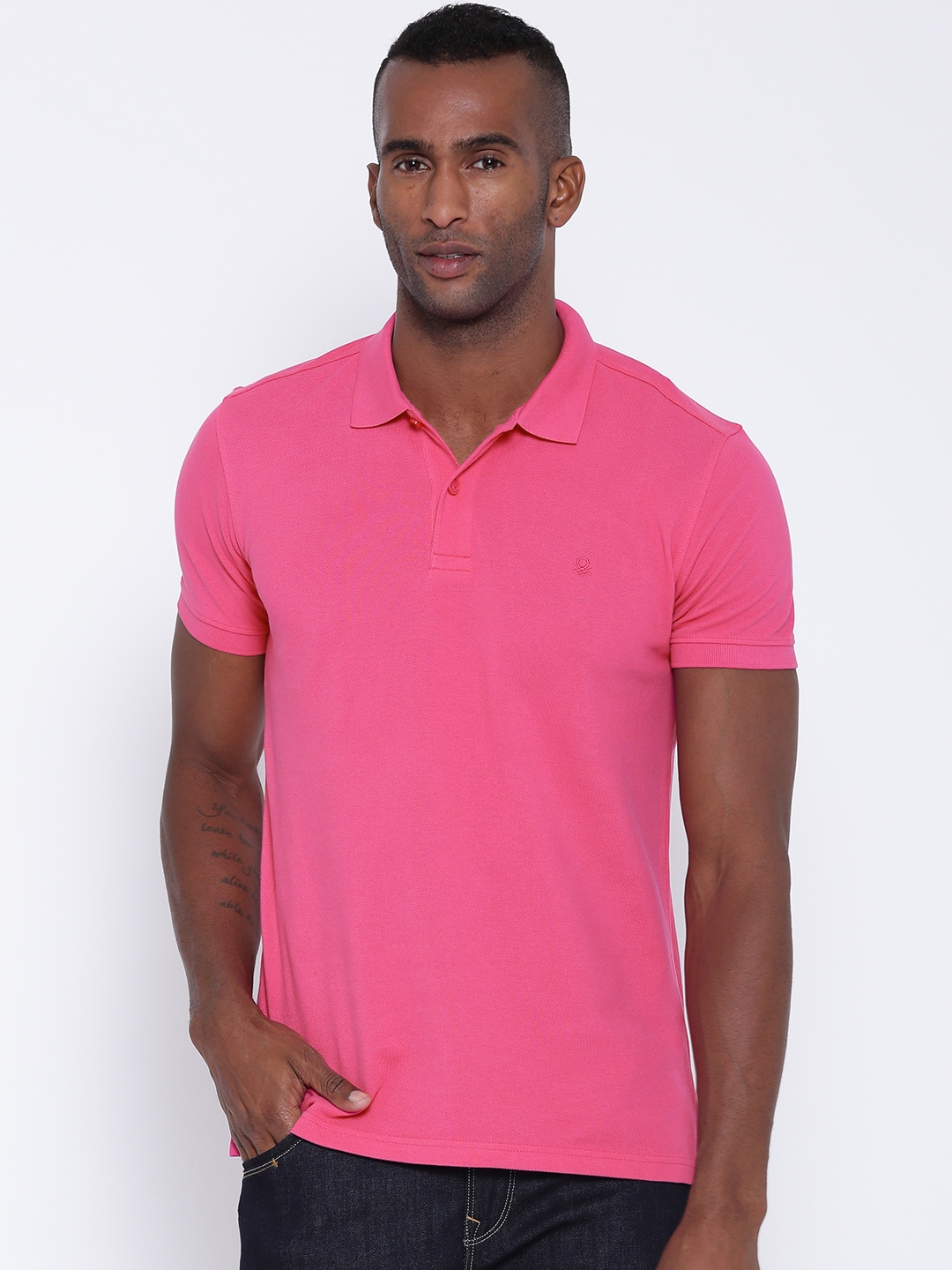Buy United Colors Of Benetton Men Pink Solid Polo Collar T Shirt ...