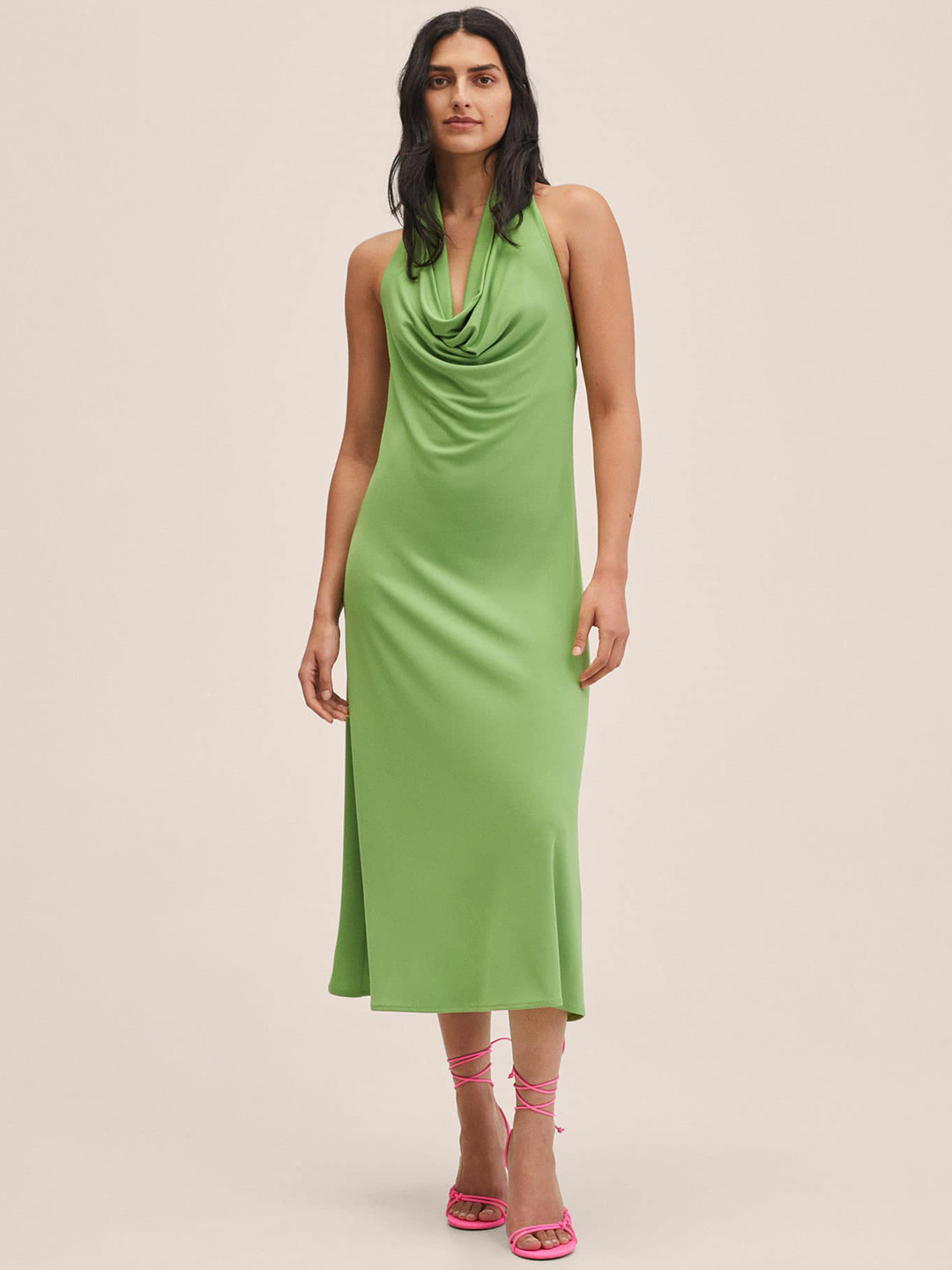 Buy MANGO Green Solid Cowl Neck A Line Midi Dress Dresses for Women