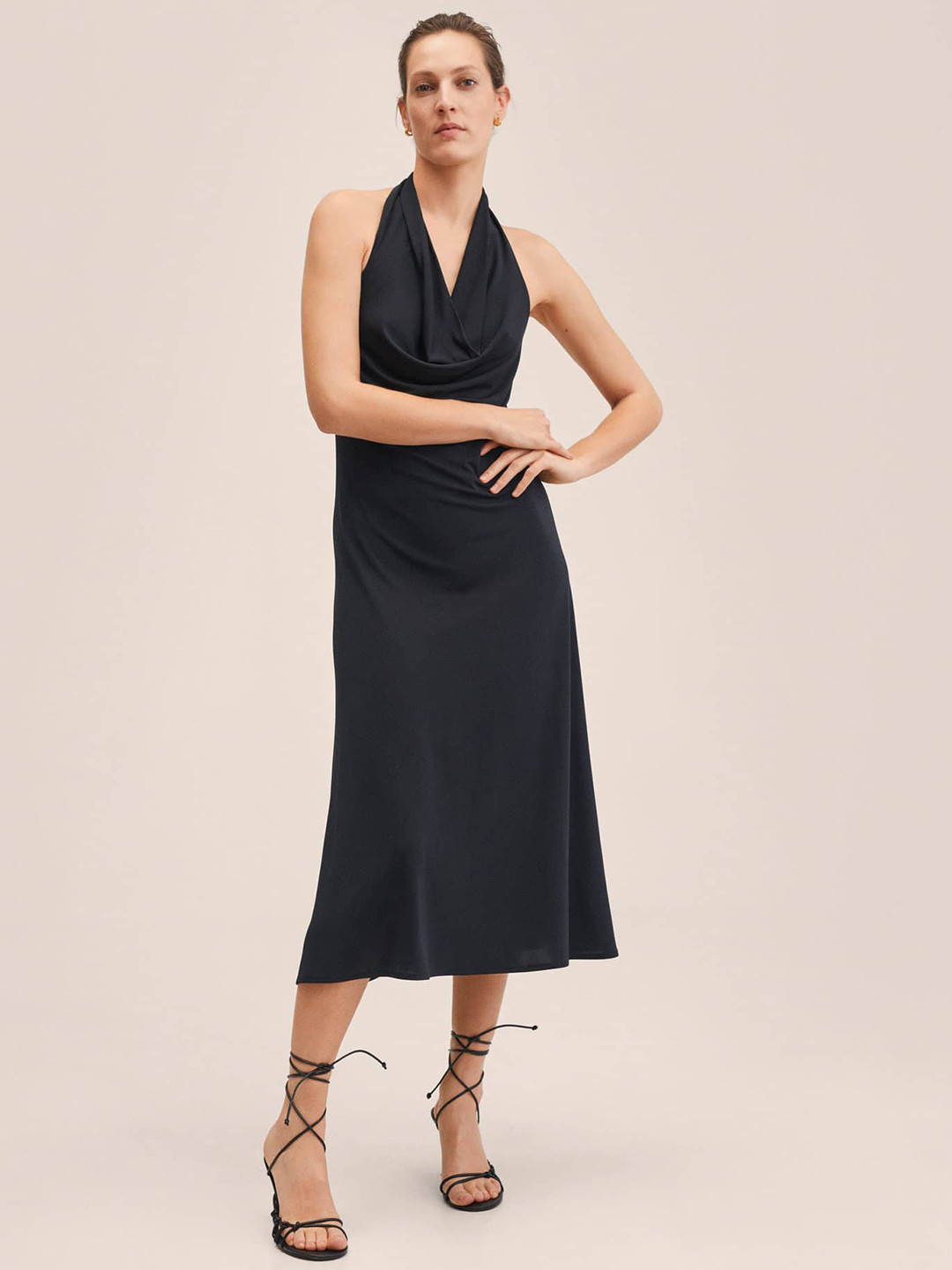 Buy MANGO Black Halter Neck A Line Midi Dress Dresses for Women