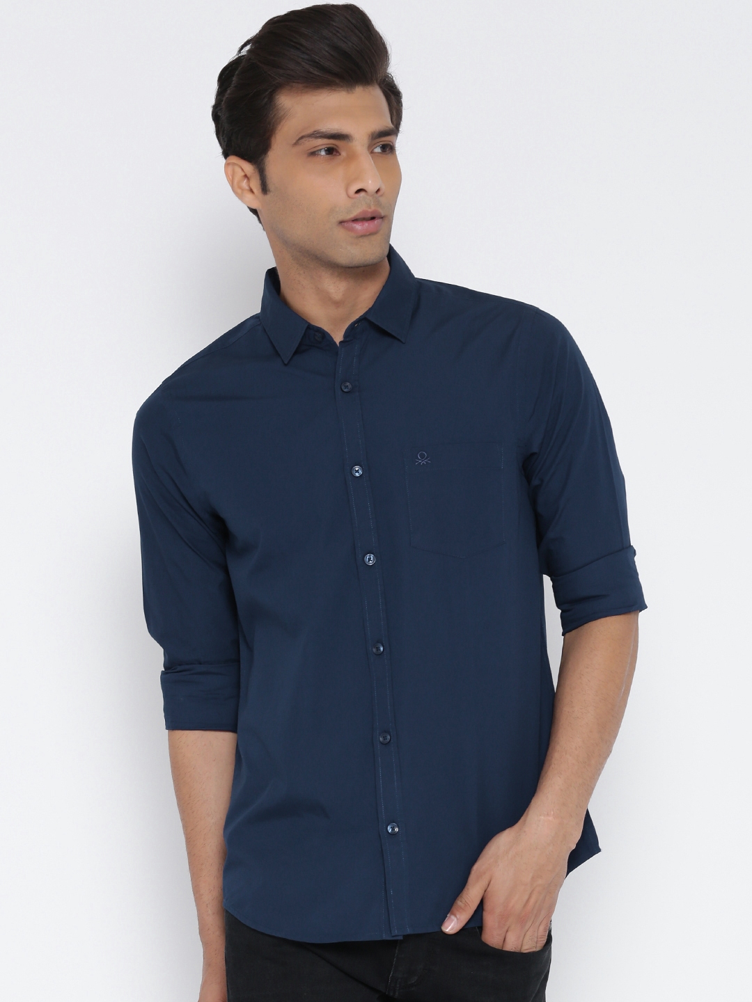 Buy United Colors Of Benetton Men Navy Solid Casual Shirt - Shirts for ...