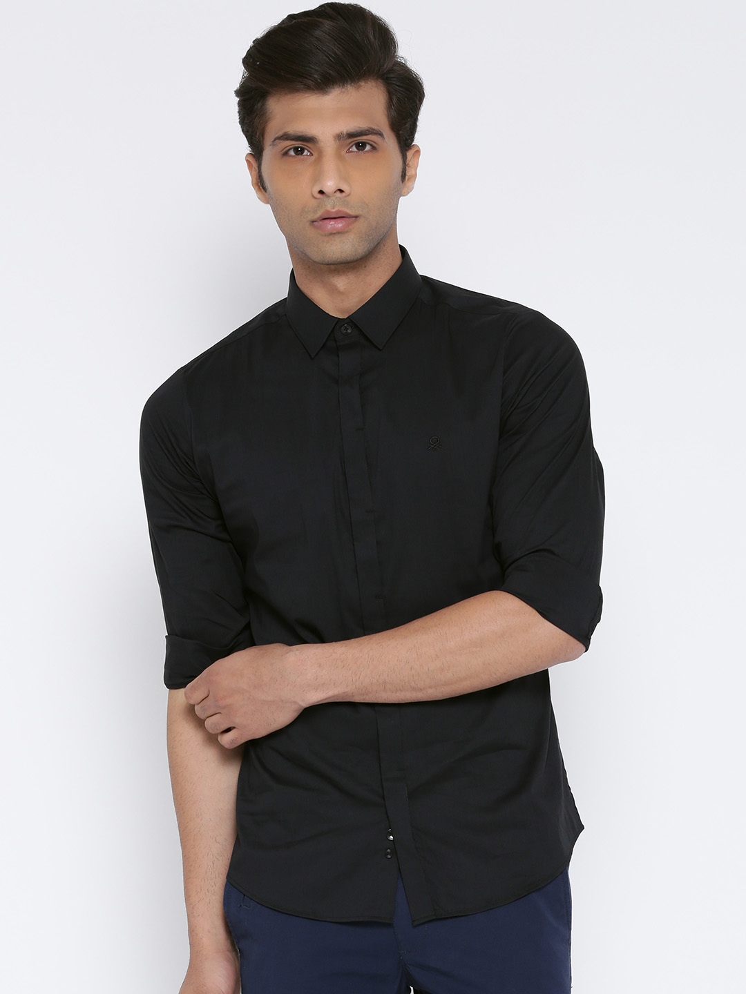 Buy United Colors Of Benetton Men Black Solid Casual Shirt - Shirts for ...