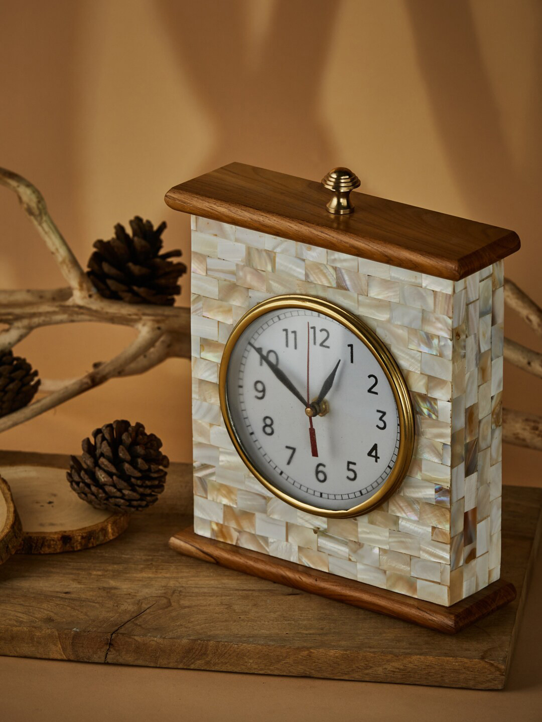 Buy Fabindia White & Brown Vintage Table Clock Clocks for Unisex