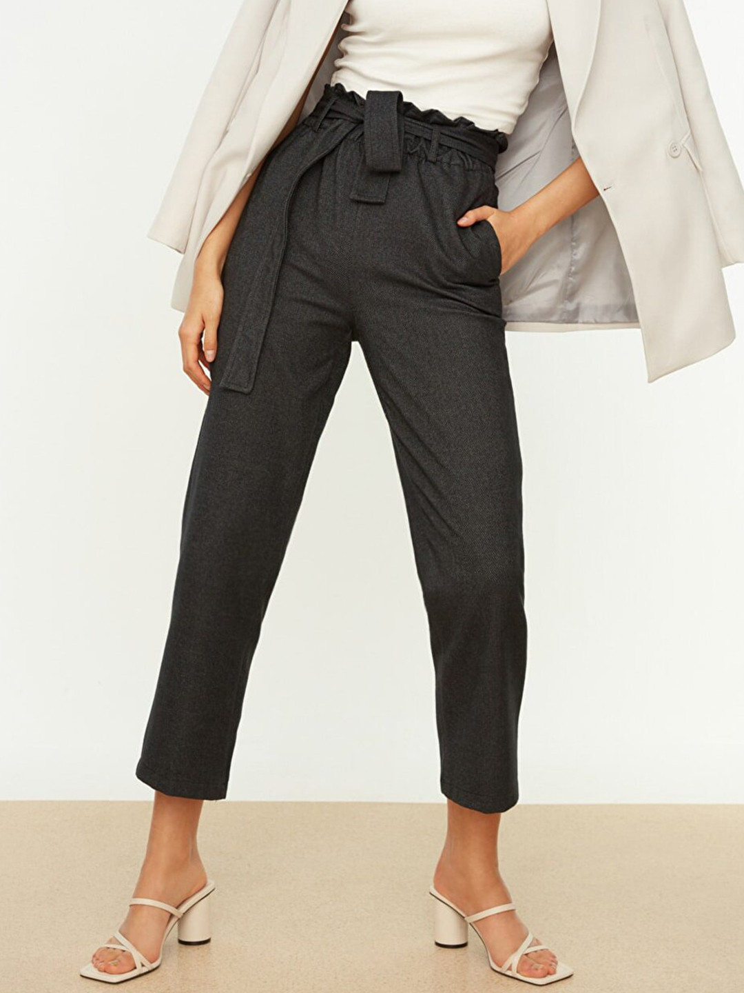 Buy Trendyol Women Charcoal Grey Solid Trousers Trousers For Women buy-trendyol-women-charcoal-grey-solid-trousers-trousers-for-women