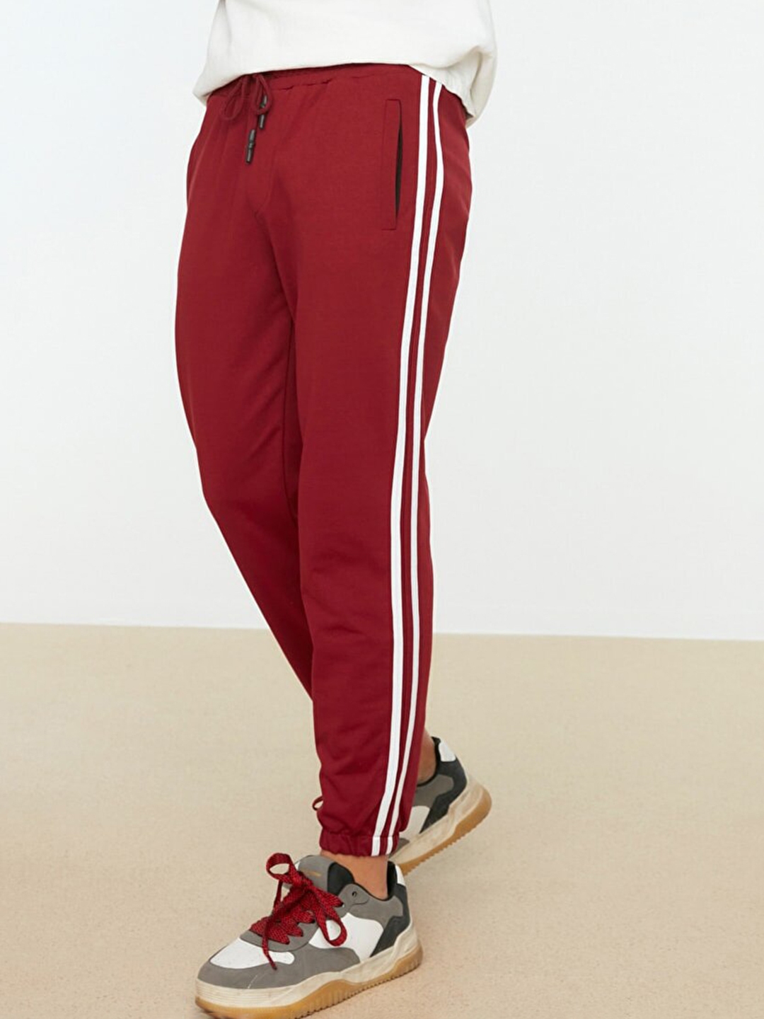 Buy Trendyol Burgundy & White Striped Joggers - Track Pants for Men ...