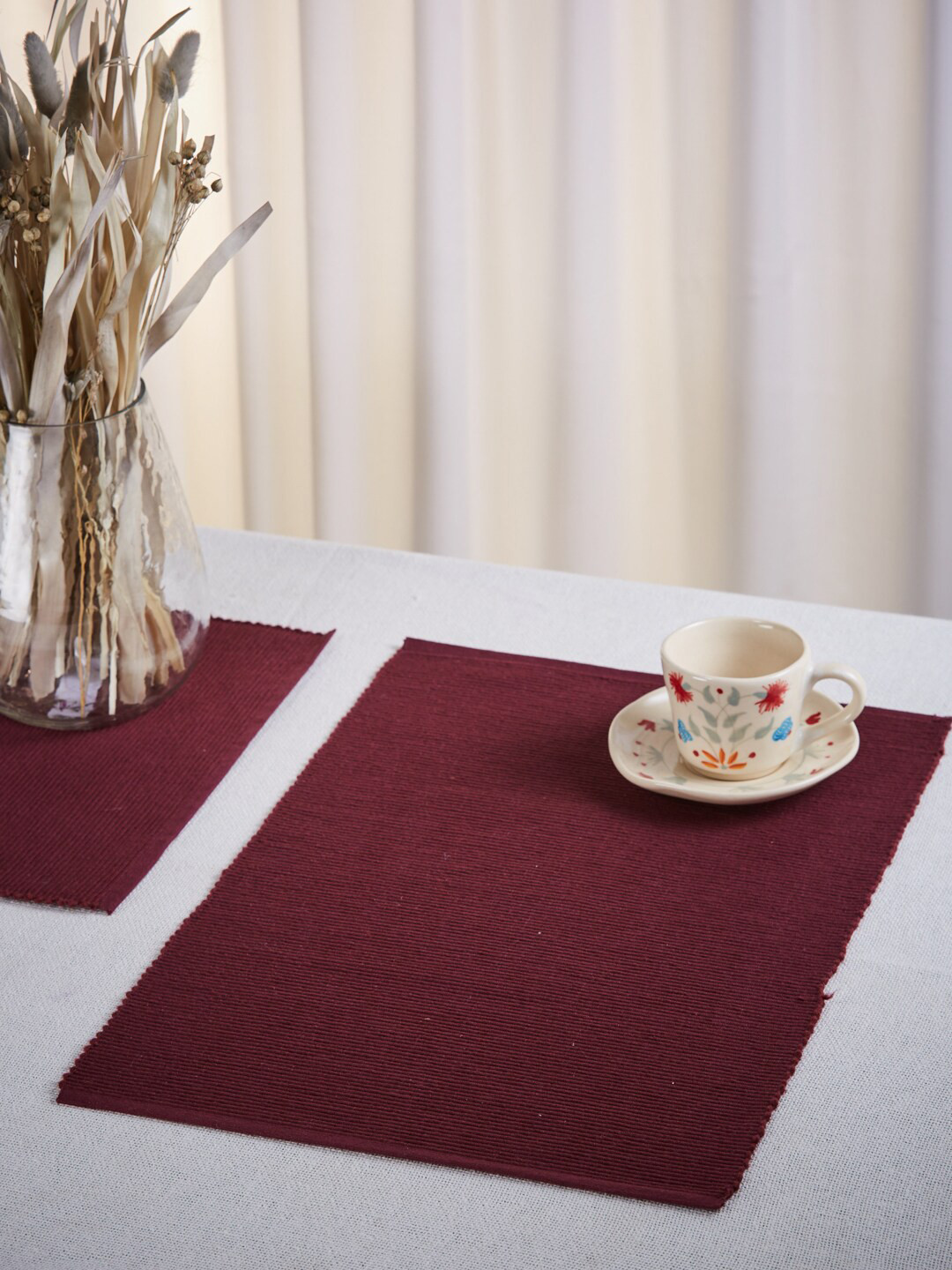 Buy Fabindia Burgundy Cotton Woven Table Placemat Table Placemats for