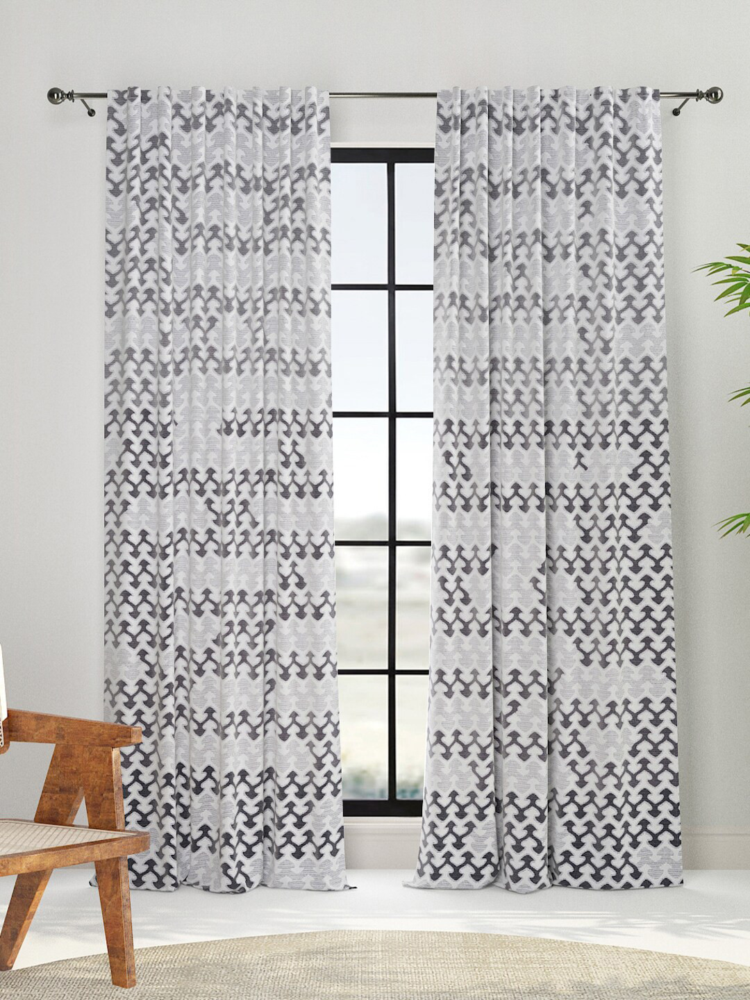 Buy Fabindia Grey & White Ethnic Motifs Window Curtain - Curtains And ...