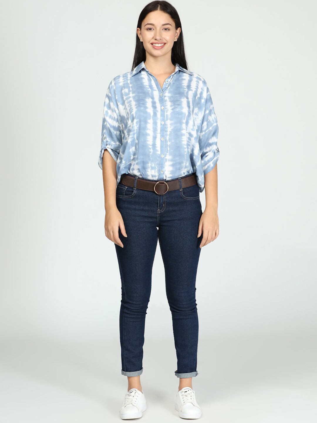 buy-idk-blue-white-tie-and-dye-print-roll-up-sleeves-shirt-style-top
