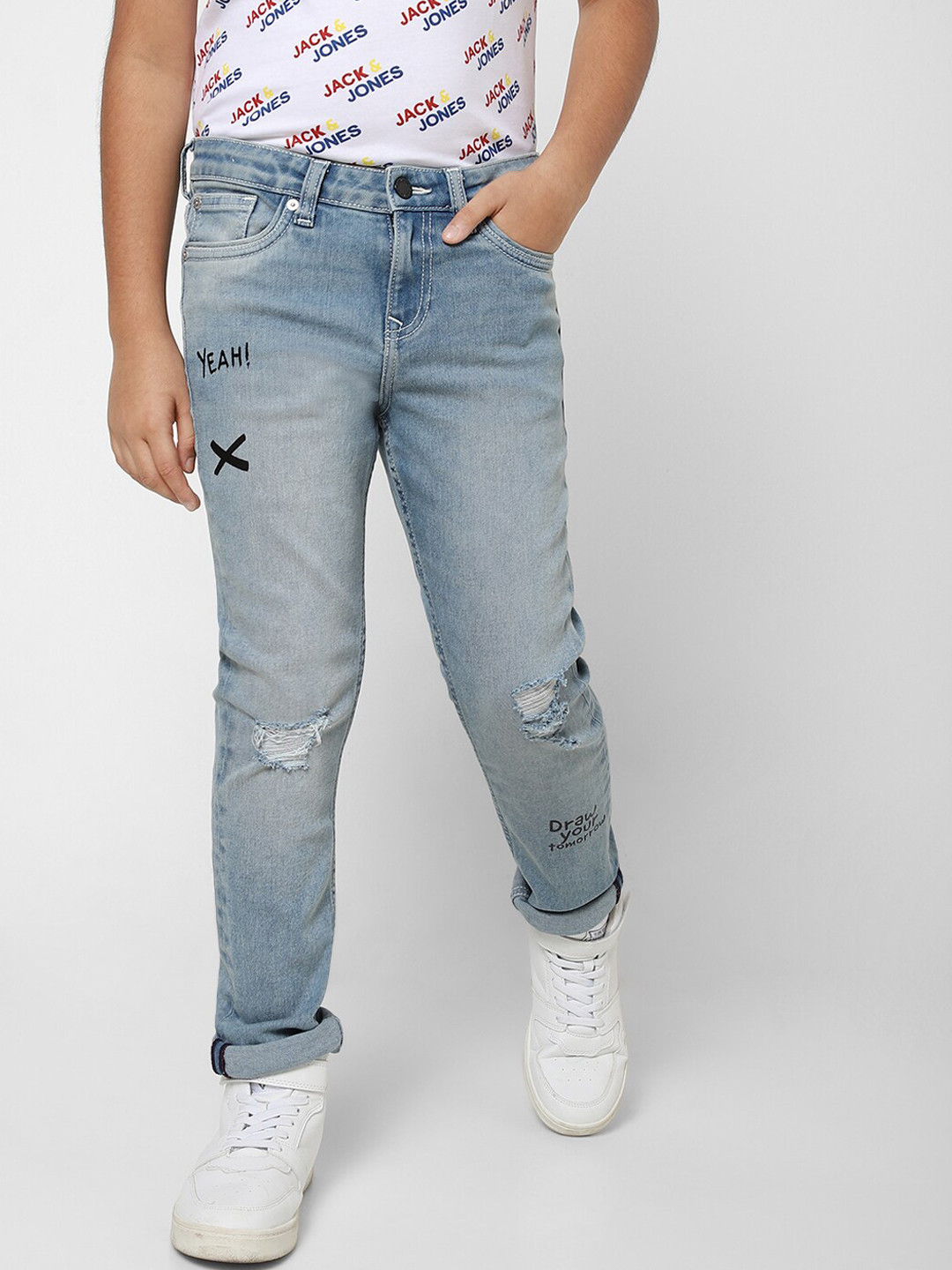 Buy Jack & Jones Boys Blue Highly Distressed Cotton Jeans Jeans for
