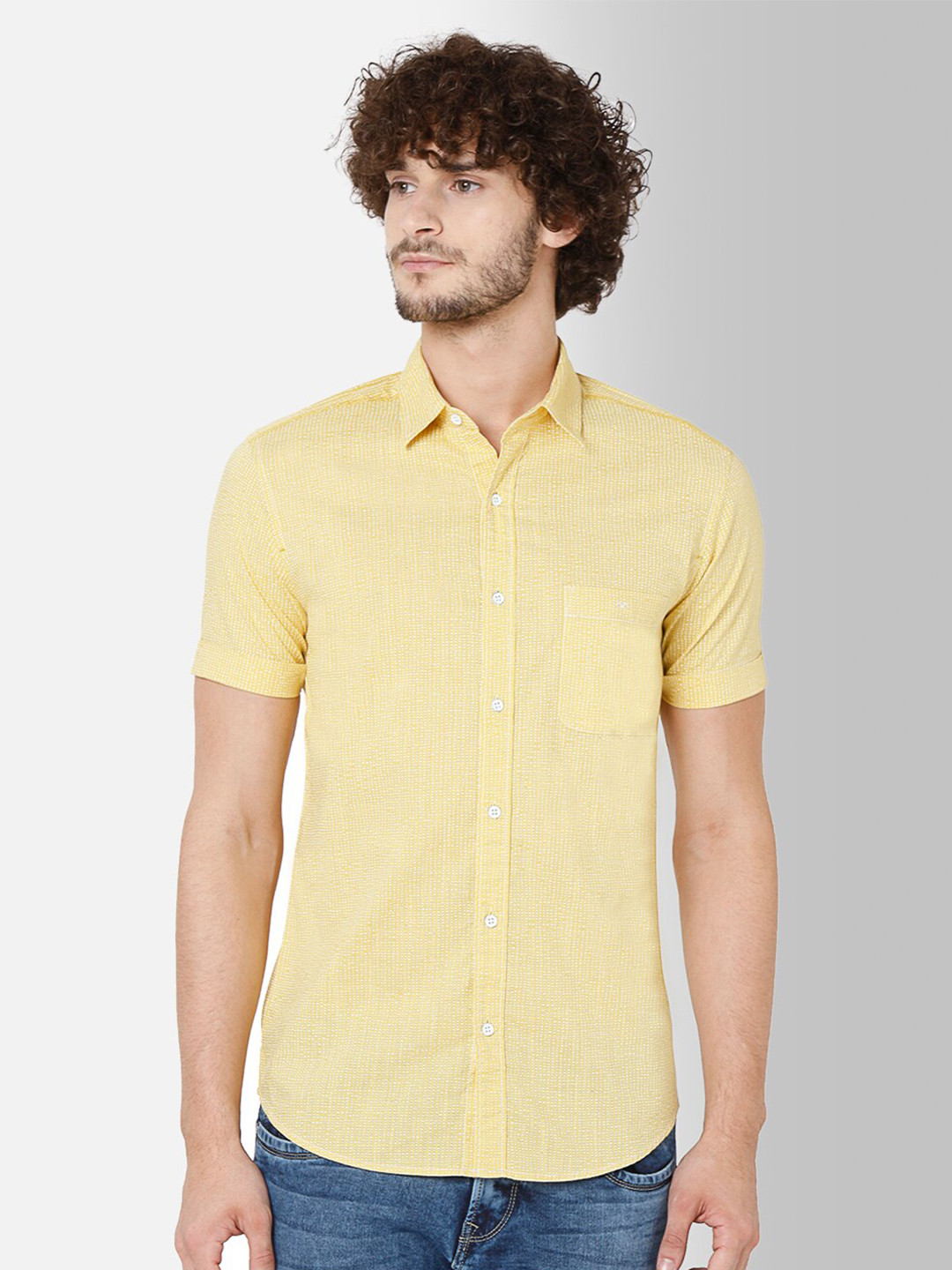 Buy Mufti Men Yellow & White Slim Fit Pure Cotton Casual Shirt Shirts