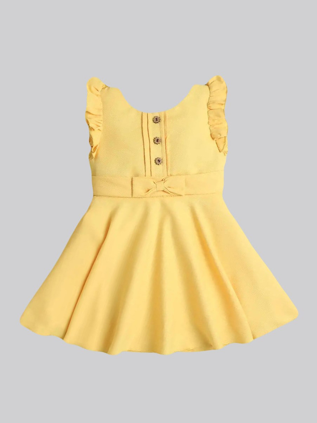 Women's V-Neck Solid Fit and Flare Yellow Dress