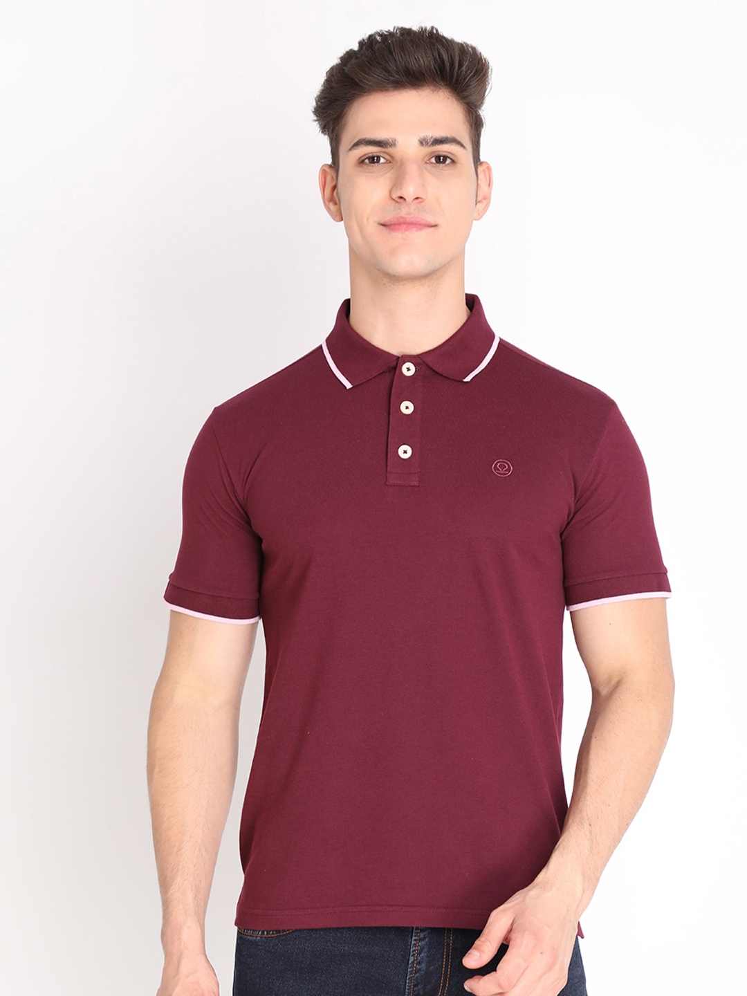 Buy Chkokko Men Maroon Solid Polo Collar Cotton Regular Fit Outdoor T ...