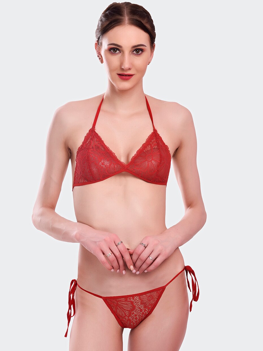 Buy Fleurt Women Red Lace Bikini Lingerie Set Lingerie Set For Women 17834218 Myntra