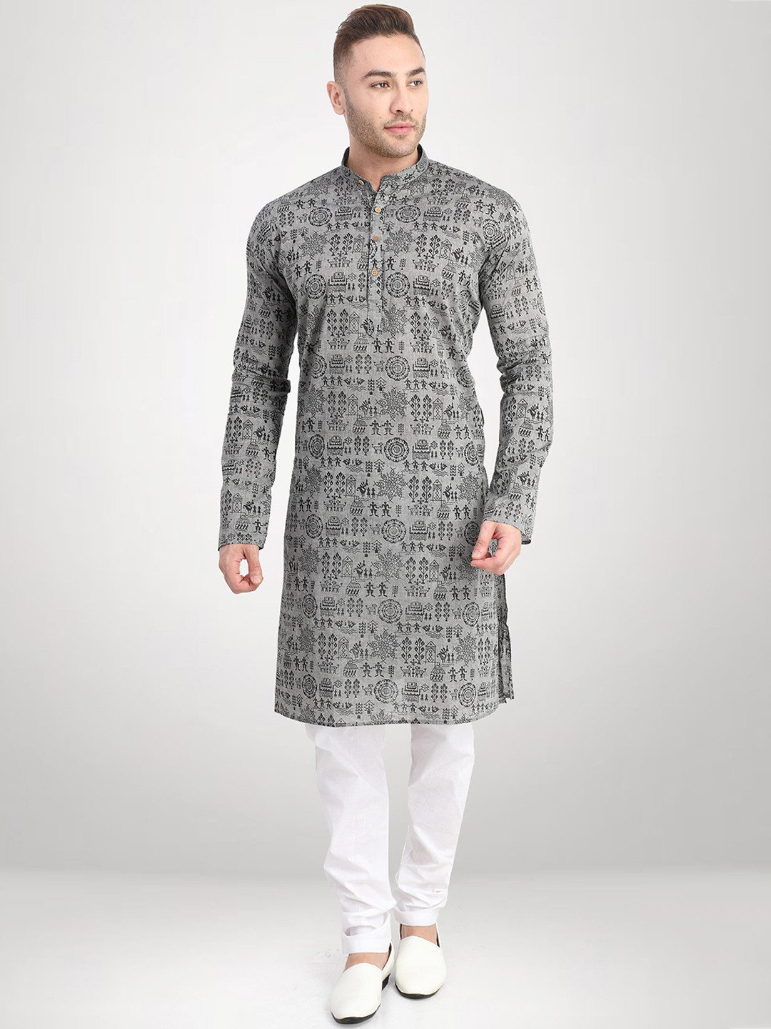 Buy RG DESIGNERS Men Grey Tribal Embroidered Kurta With Pyjamas - Kurta ...