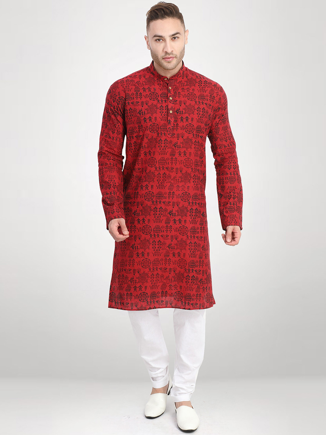 Buy RG DESIGNERS Men Maroon Ethnic Motifs Printed Empire Kurta With ...