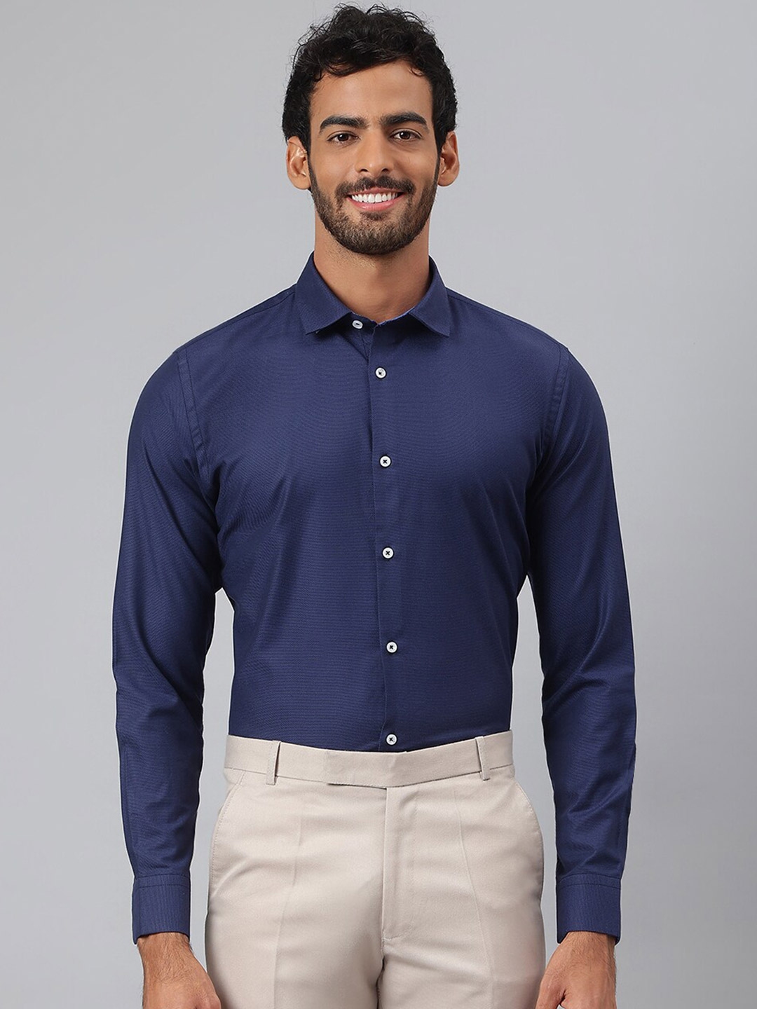 Buy MR BUTTON Men Blue Smart Slim Fit Formal Cotton Shirt - Shirts for ...