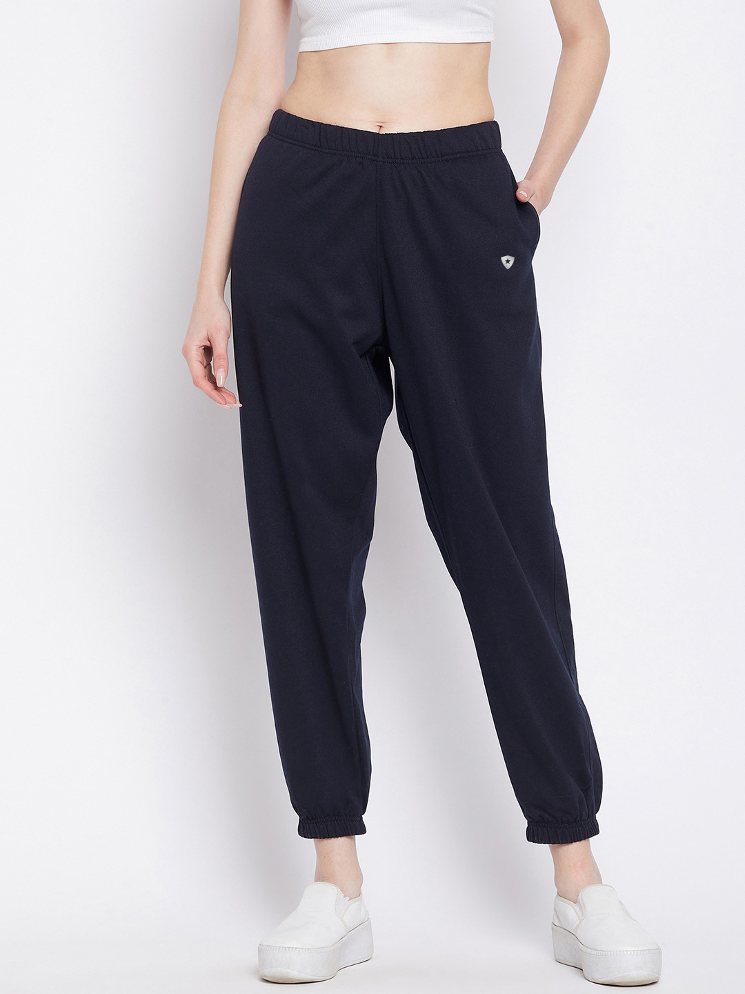Buy FRENCH FLEXIOUS Women Navy Blue Solid Relaxed Fit Track Pants