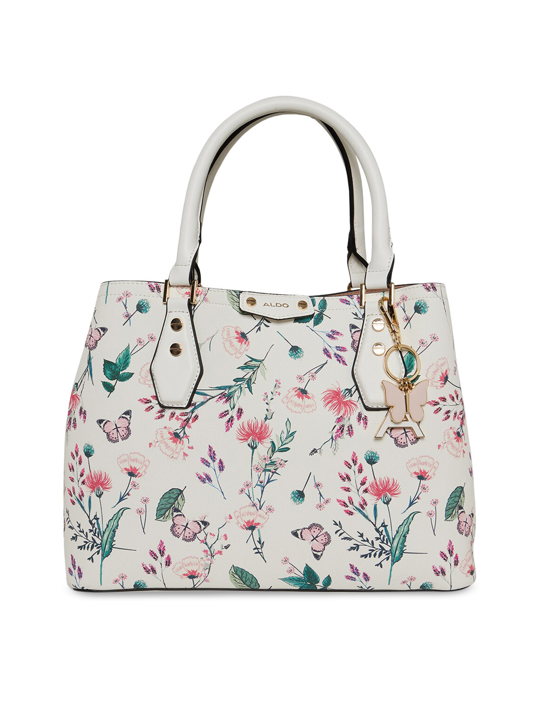 Buy ALDO White Floral Printed Shopper Handheld Bag With Tasselled