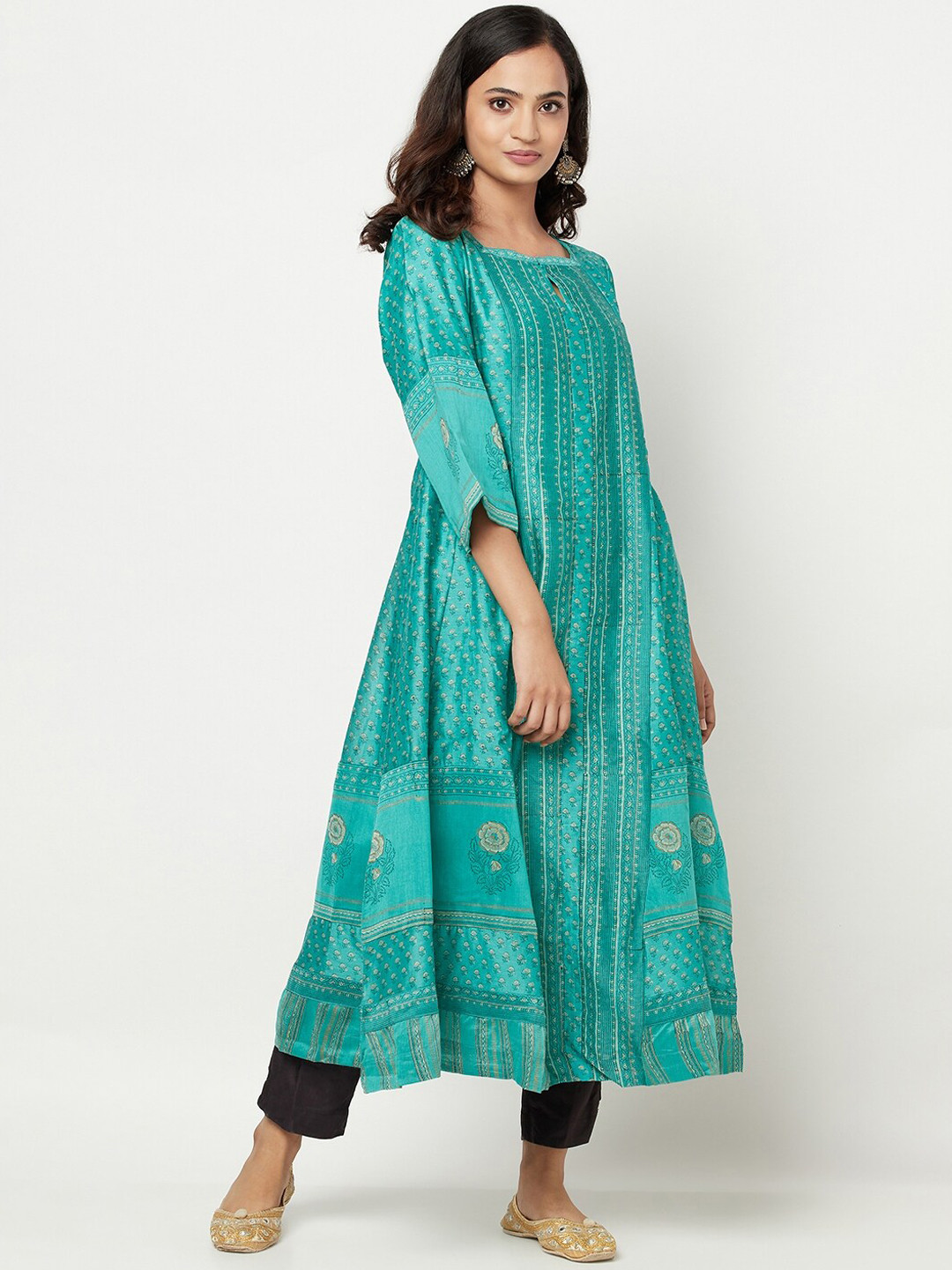 Women's Anarkali Green Ethnic Motifs Kurta