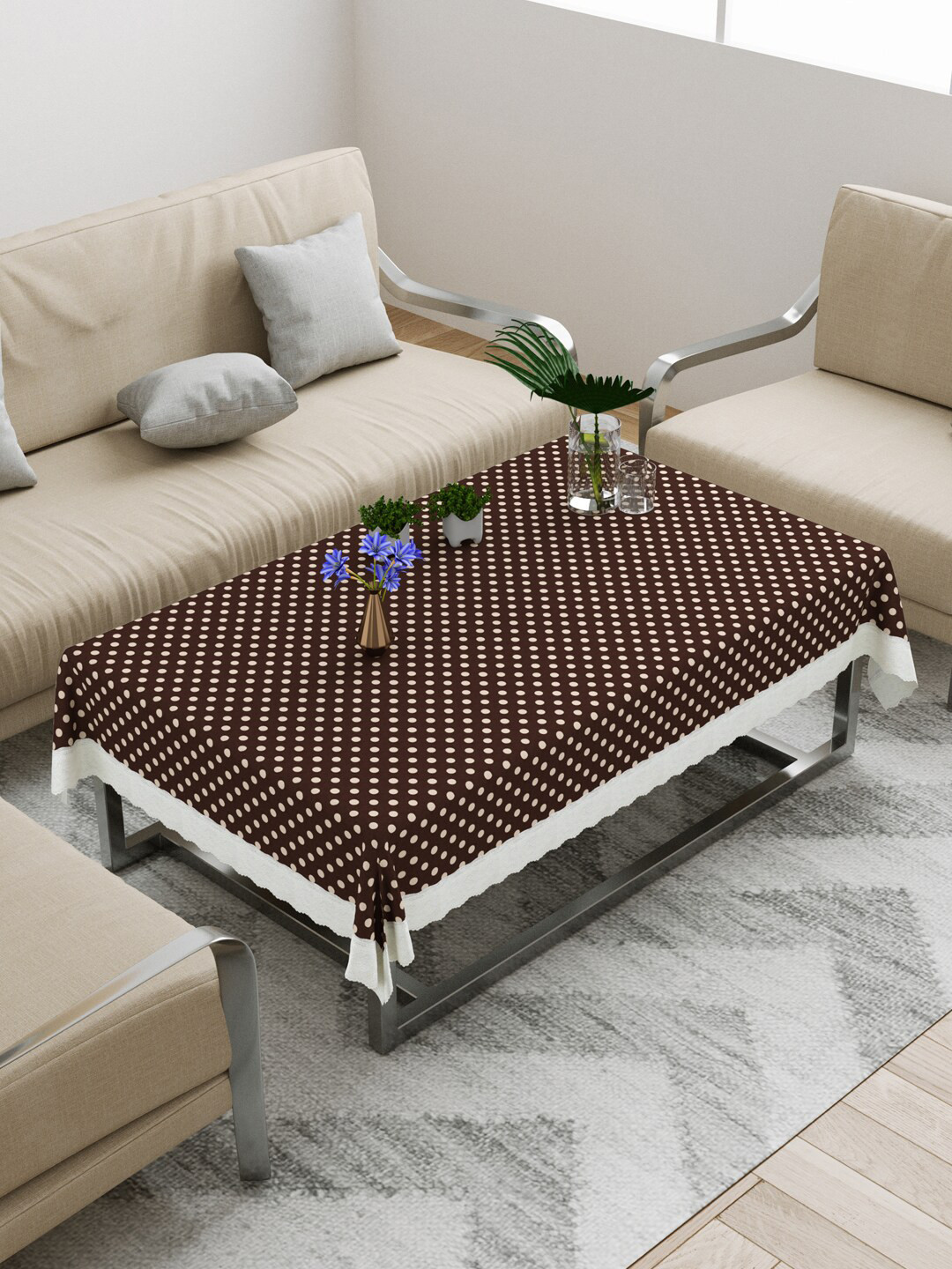 Buy DREAM WEAVERZ Coffee Brown Printed PVC Center Table Cover Table