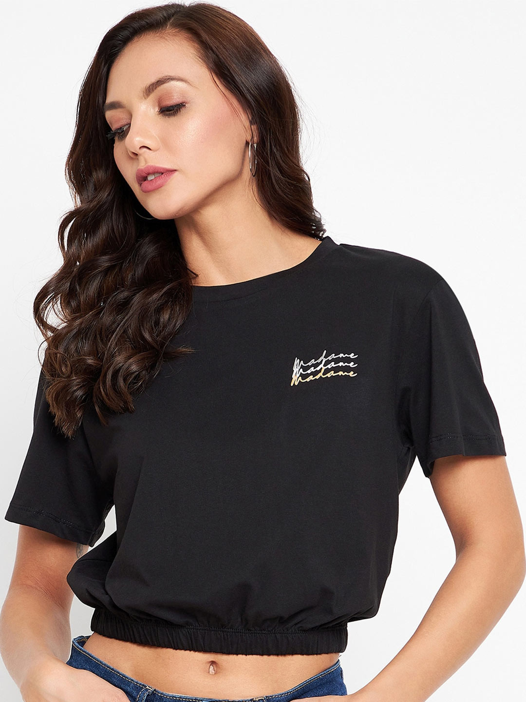 Buy Madame Black Blouson Crop Top Tops for Women 17845646 Myntra