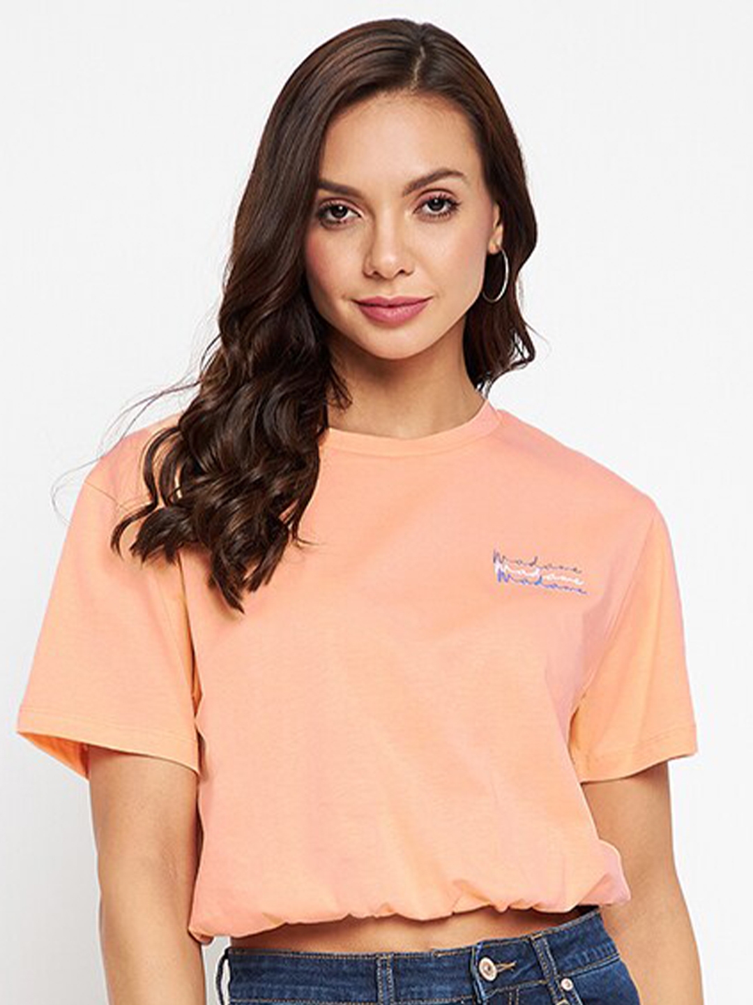 Buy Madame Peach Coloured Solid Crop Top - Tops for Women 17845684 | Myntra