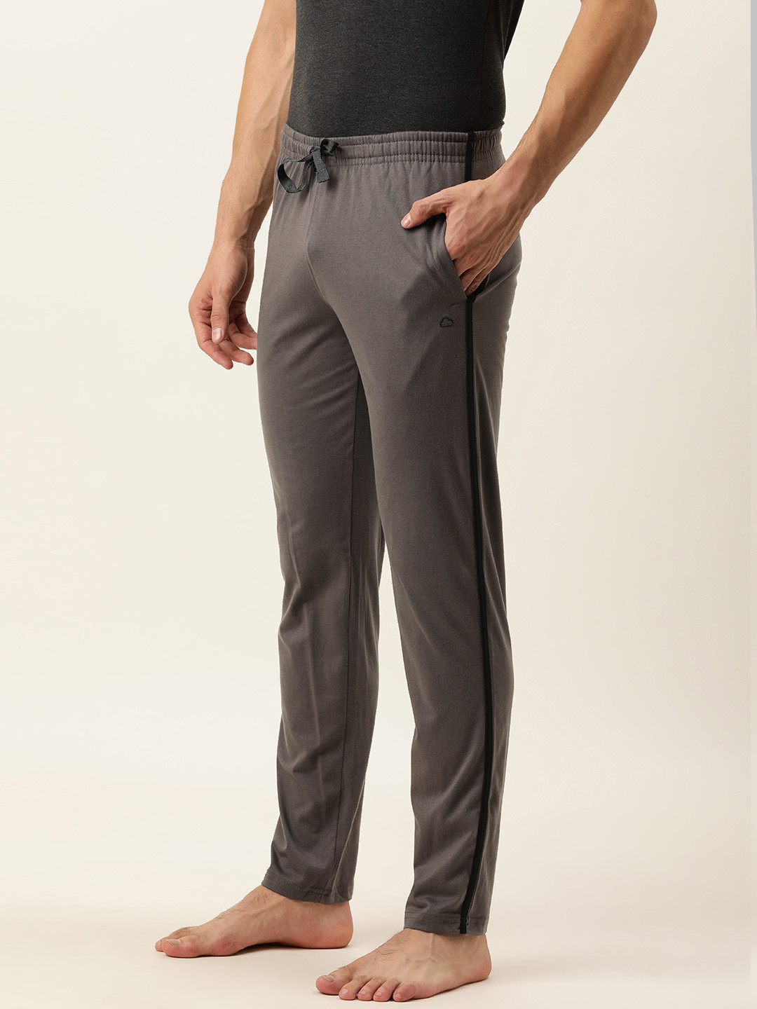 Buy Sweet Dreams Men Grey & Black Side Stripes Mid Rise Casual Lounge