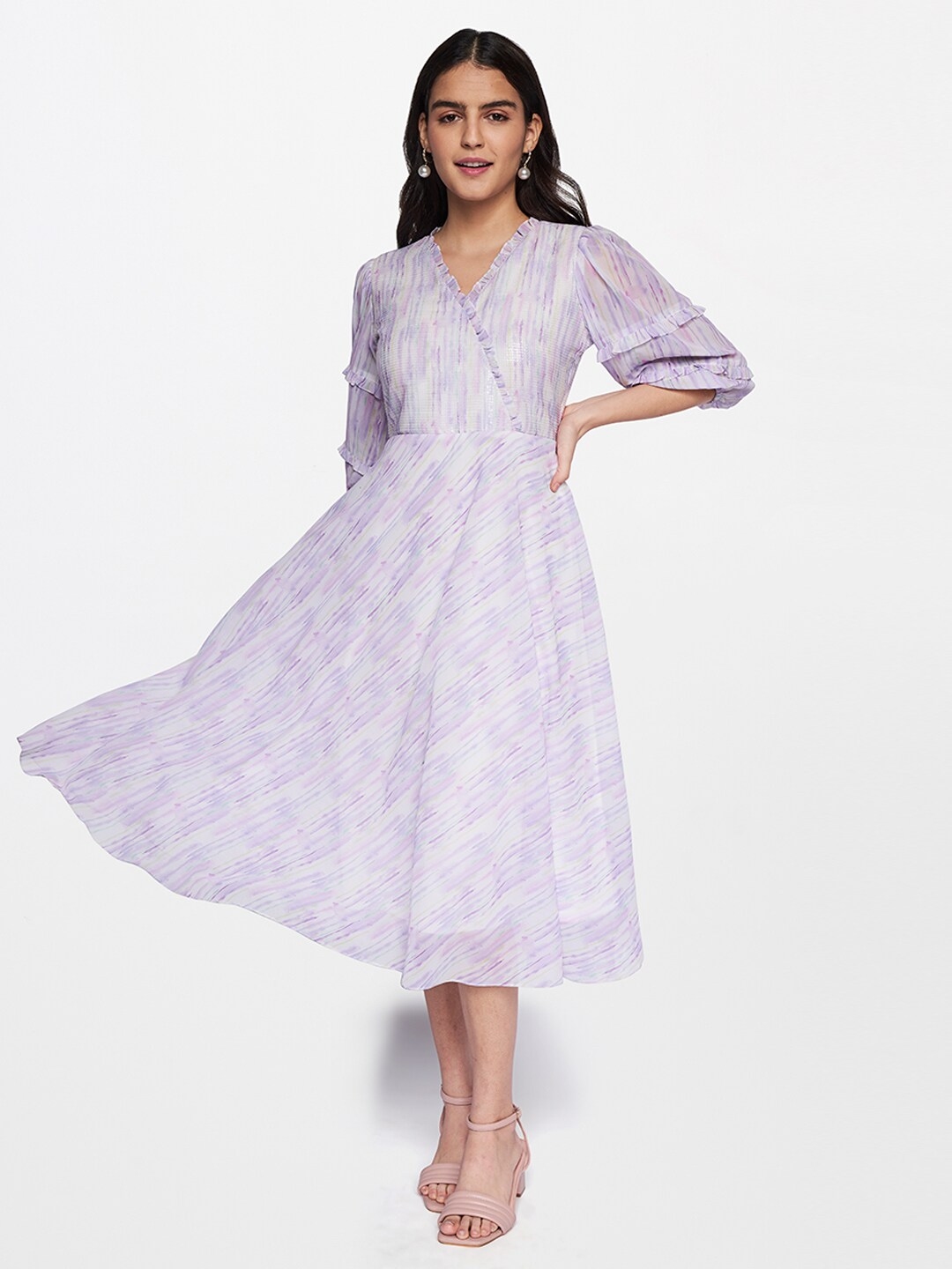 Buy AND Women Multicoloured Striped Georgette Wrap Midi Dress - Dresses ...