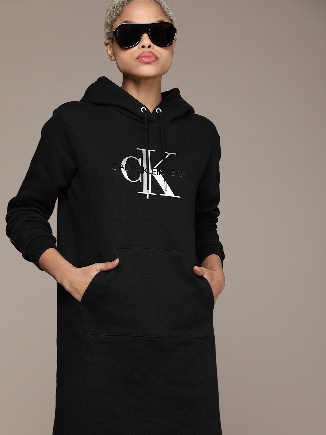 Buy Calvin Klein Jeans Women Black Brand Logo Printed Hood Sweater