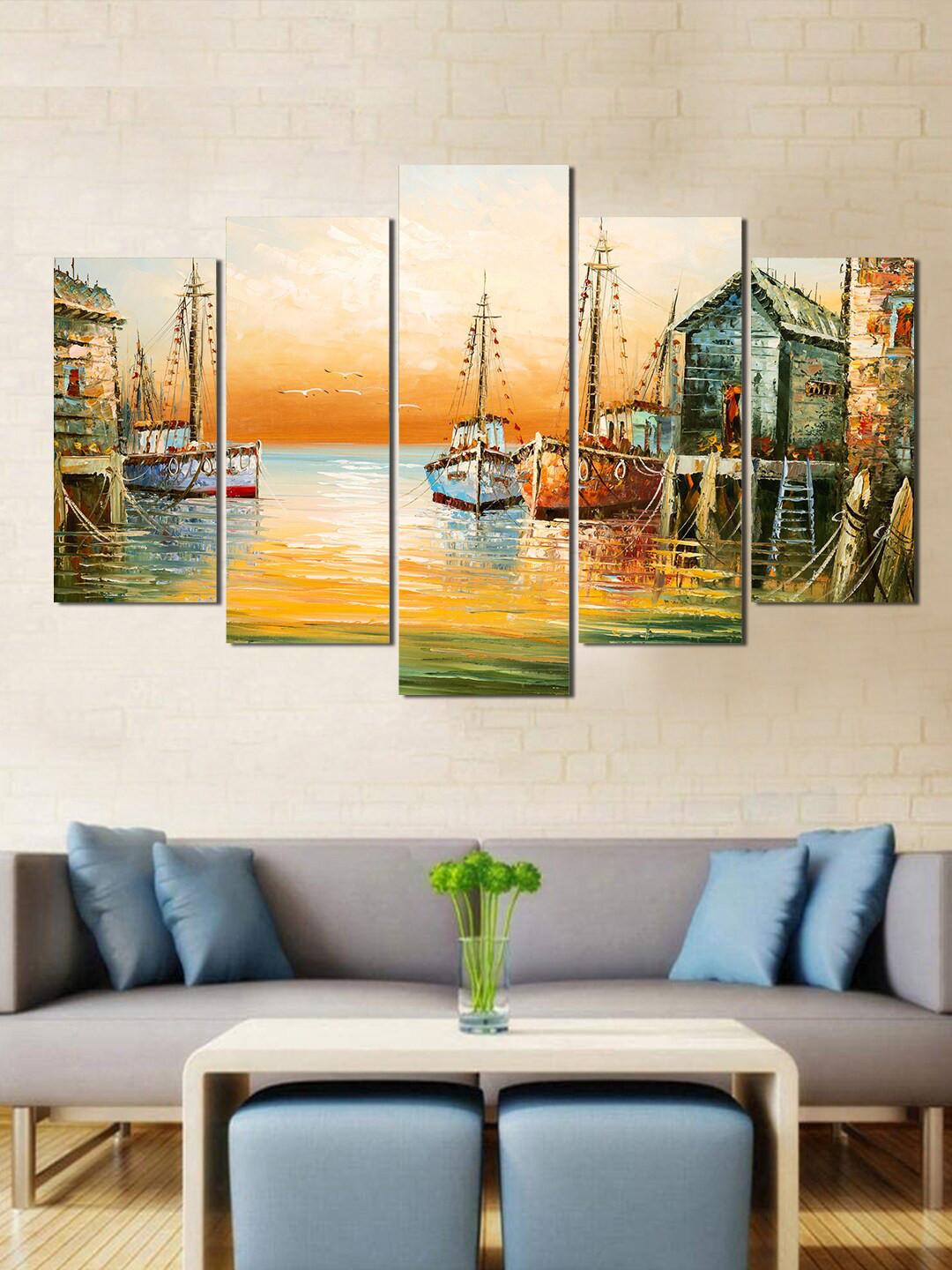 Buy WENS Set Of 5 Orange & Blue Abstract Wall Painting Wall Art for