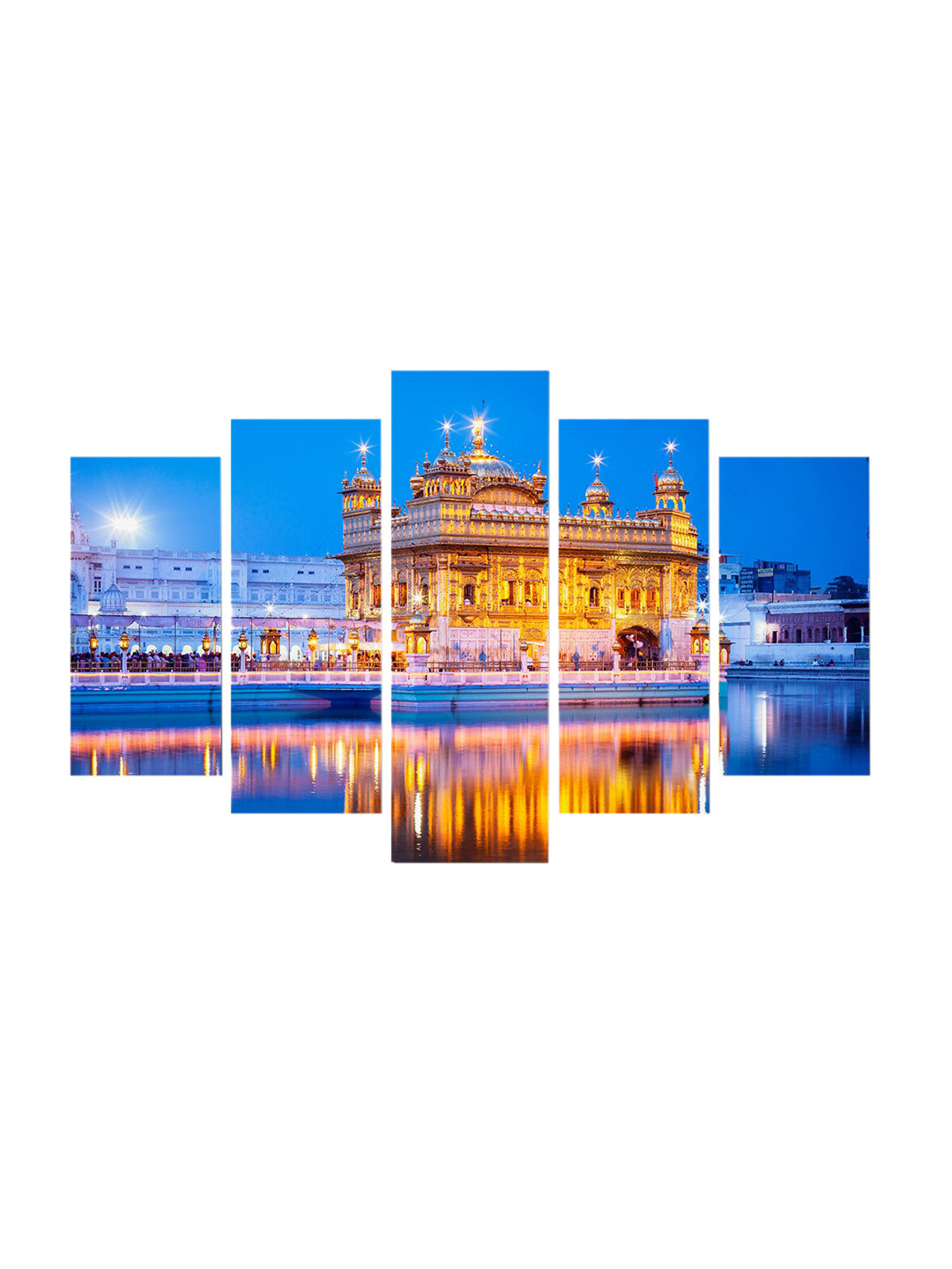 Buy WENS Set Of 5 Blue & Gold Toned Golden Temple Laminated Wall Arts
