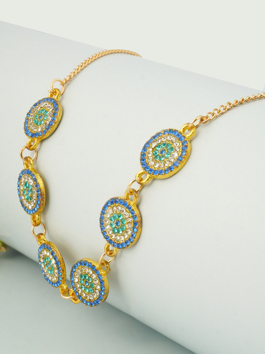 Buy Ferosh Gold Toned & Blue Crystal Evil Eye Necklace Necklace And
