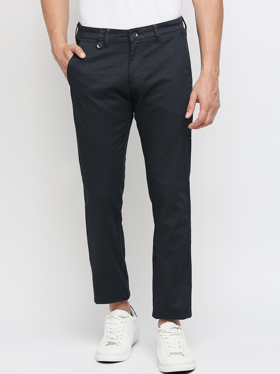 Buy Solemio Men Navy Blue Comfort Easy Wash Chinos Trousers - Trousers ...