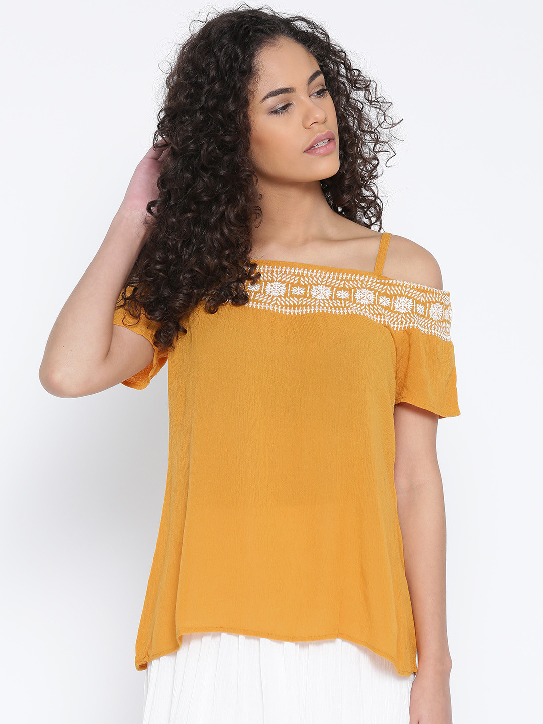 Buy 109F Women Mustard Yellow Bardot Top Tops for Women 1785141 Myntra