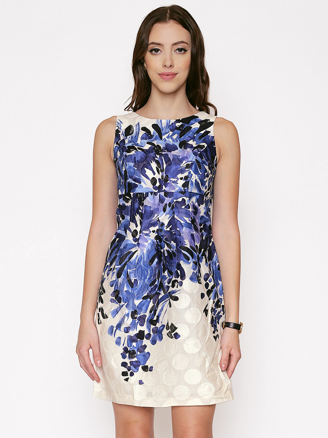 Buy 250 DESIGNS Blue & Off White Floral Sheath Dress Dresses for